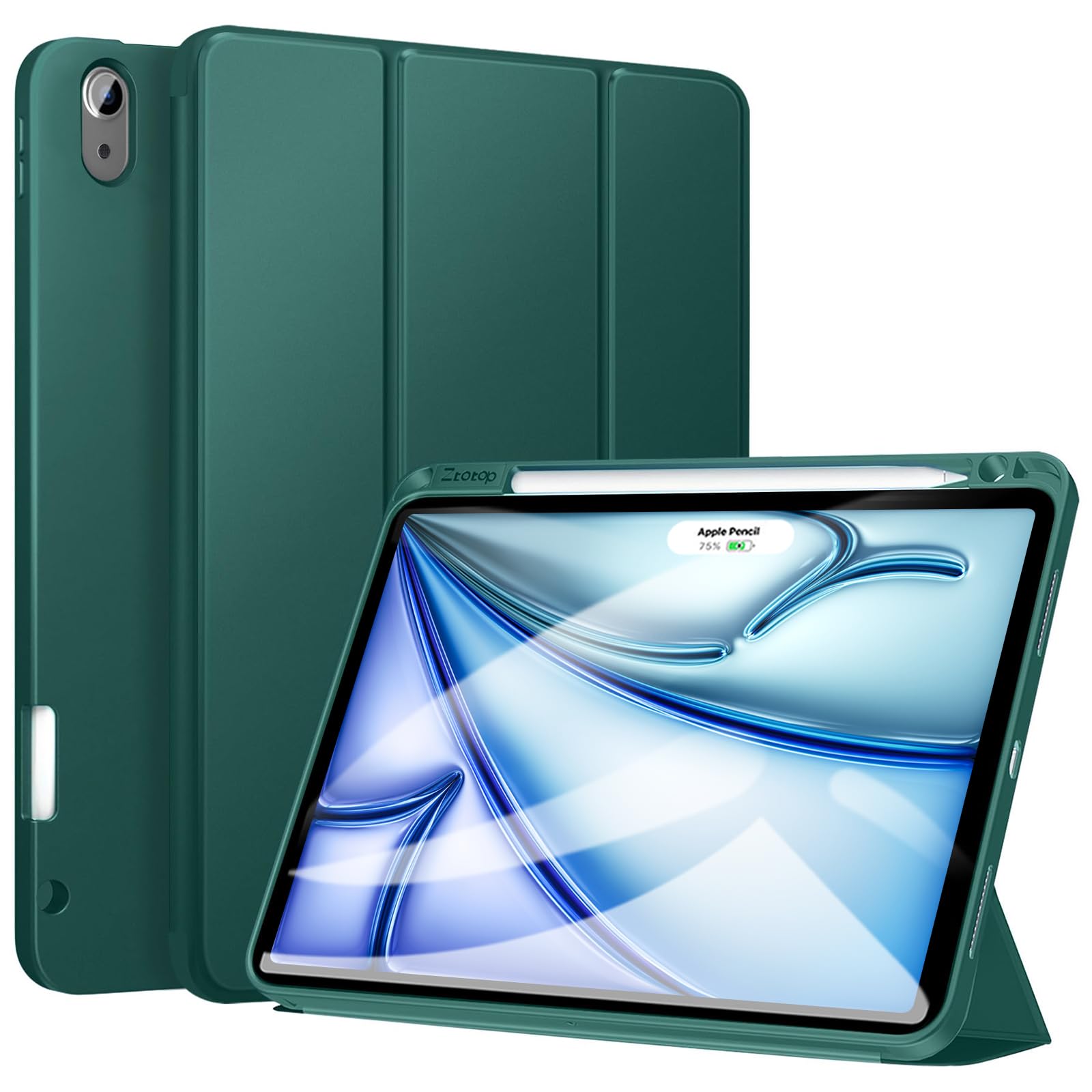 iPad Air 6th Generation 11 Inch & iPad Air 5th/4th Gen 10.9 Inch TPU Back Slim Trifold Smart Case-Black,Green