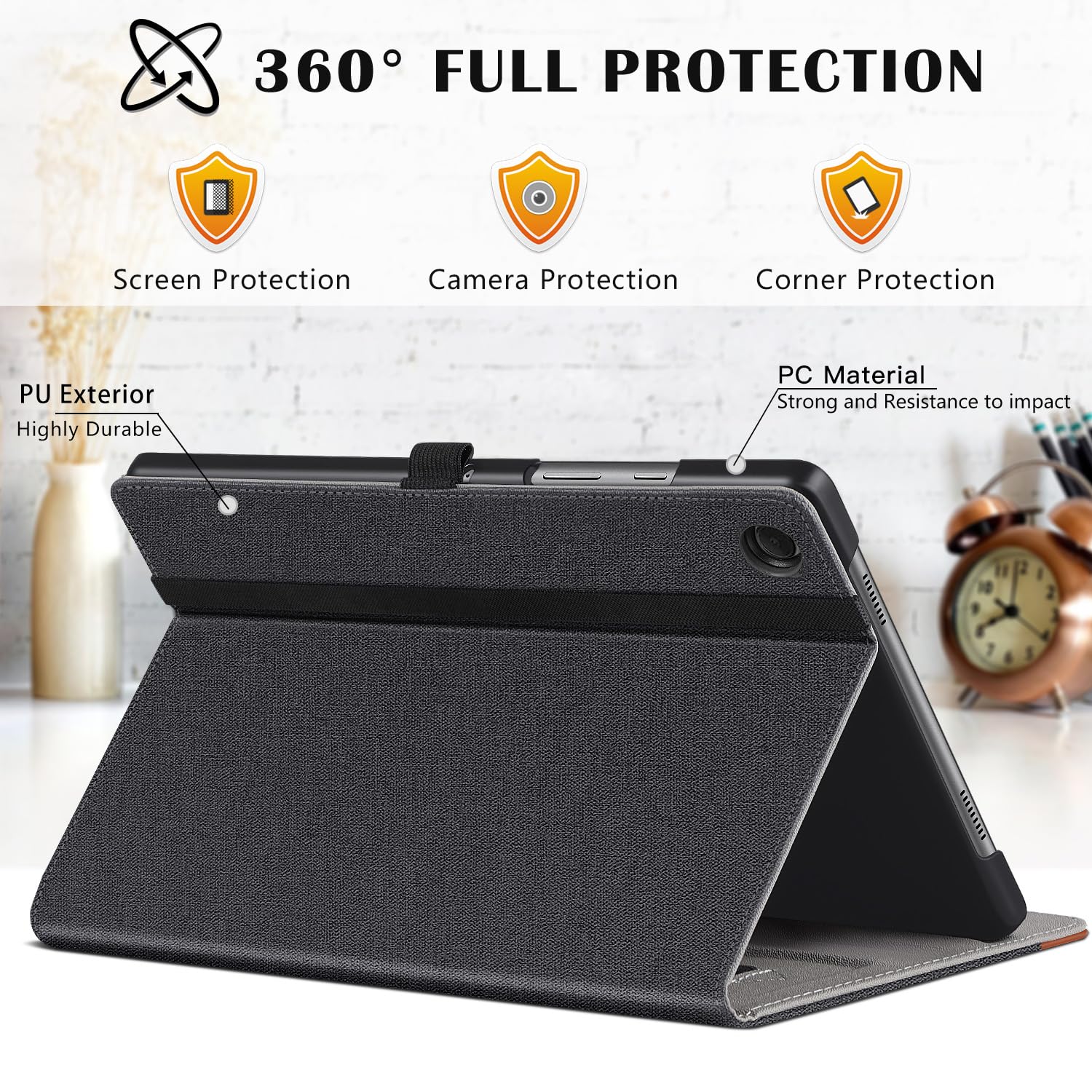 Samsung Galaxy Tab A9 8.7 Inch Premium PU Leather Business Stand Folio Cover with Slot Auto Wake/Sleep Multi-Angles Case-DenimBlack