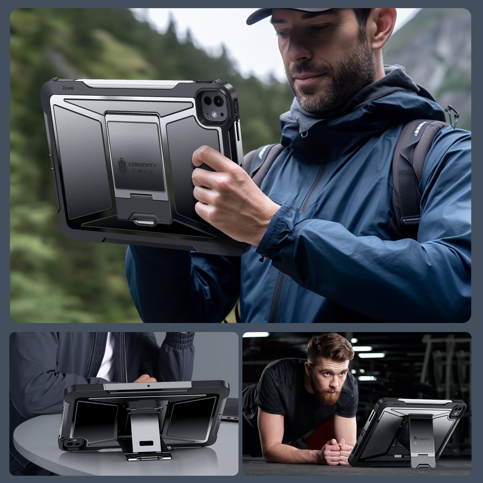 iPad Pro 13 Inch 2024 M4 7th Gen/Pro 12.9 Inch 6th/5th/4th Generation Full Body Protective Case with Pencil Holder+Screen Protector-Black,Pink,Green