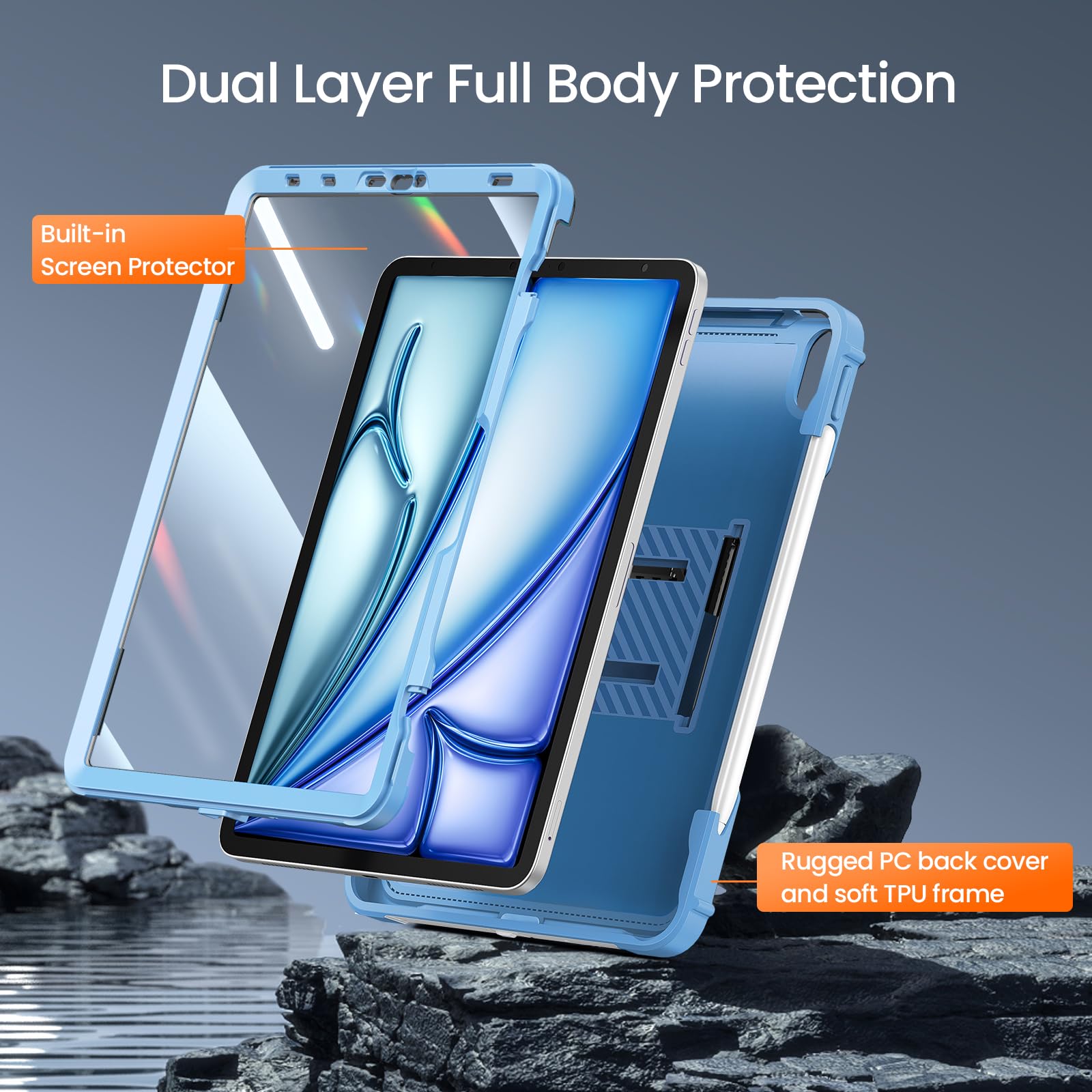 iPad Air 6th Generation 11 Inch M2 2024, iPad Air 5th/4th Gen 10.9 Inch iPad Pro 11" 2018 1st, Built-in Screen Protector, Shockproof Case