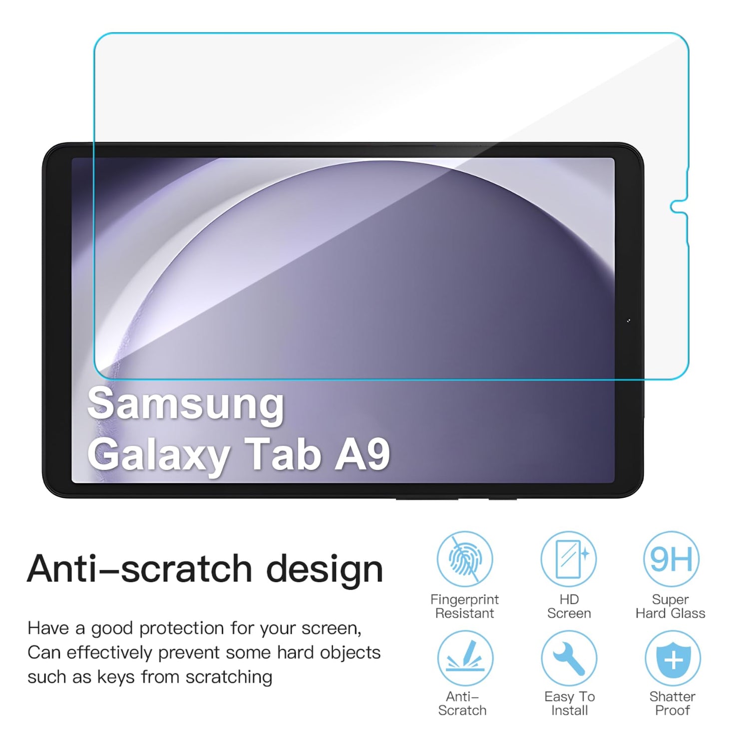 Samsung Galaxy Tab A9 8.7 Inch, with Screen Protector Tempered Glass, Tri-Fold/Slim Lightweight Hard PC Stand Tablet Cover Case-Black