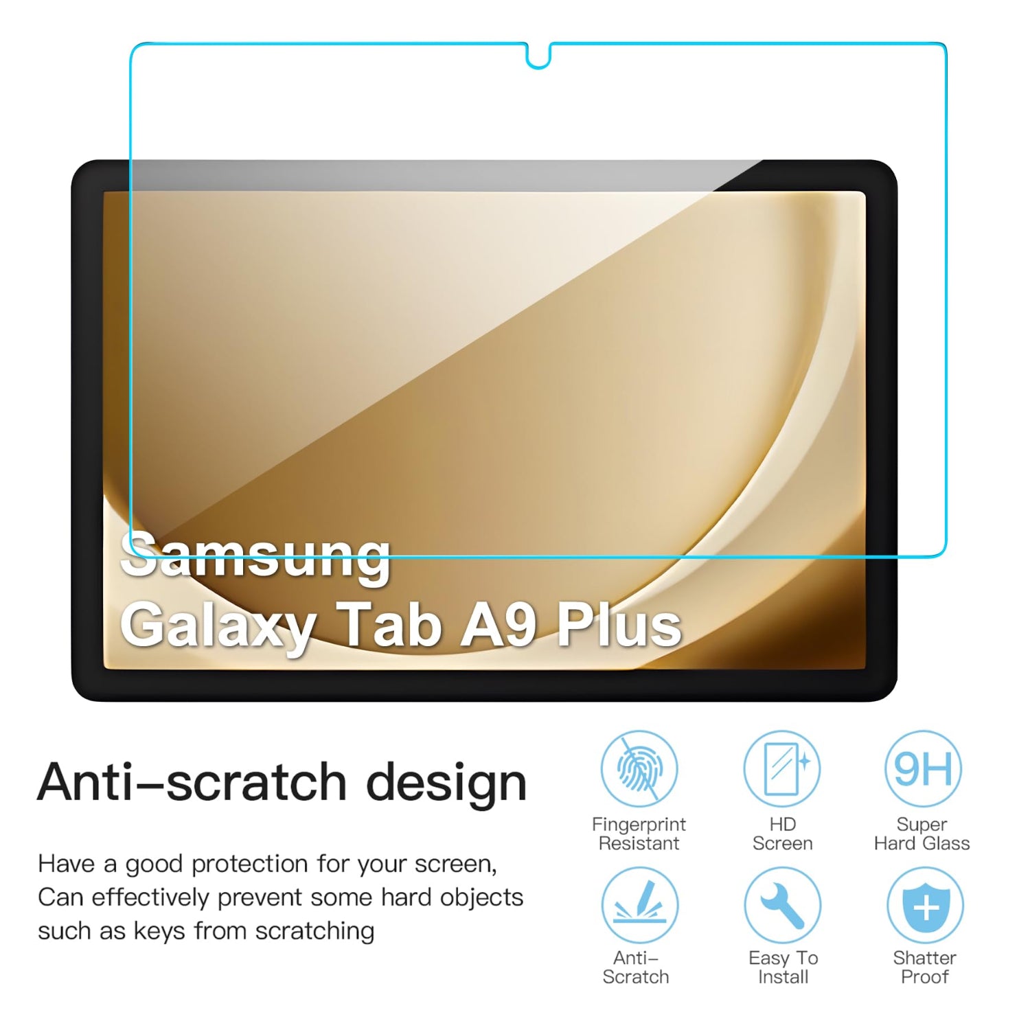 Samsung Galaxy Tab A9+/A9 Plus 11 Inch with 2 Tempered Glass Screen Protectors Case-Black