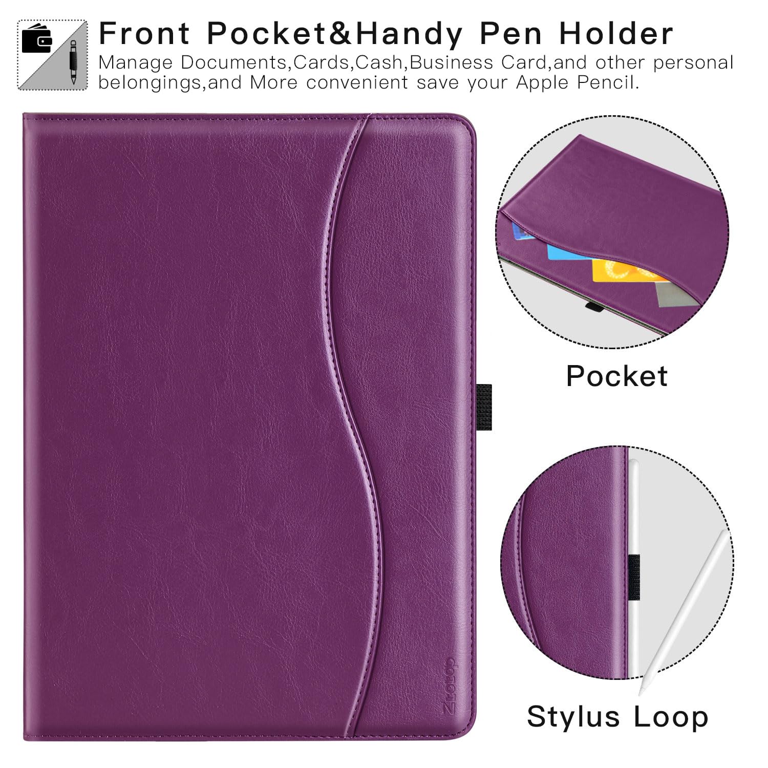 ๐ข๐๐๐ ๐๐ซ๐จ ๐๐ Inch Case 2024(M4),7th Generation/Pro 12.9" in 6th/5th/4th Gen PU Leather Smart Folio Cover Case-Purple