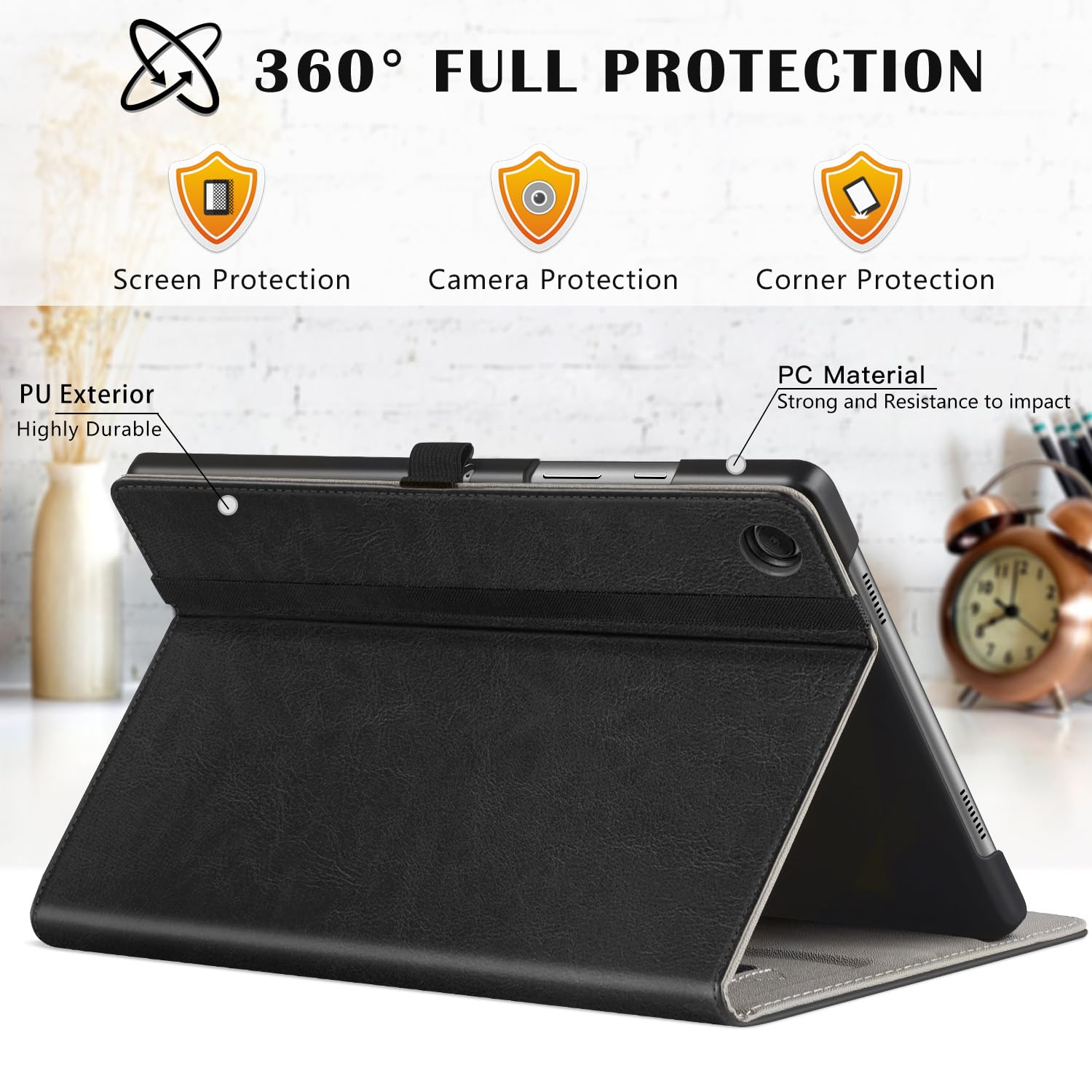 Samsung Galaxy Tab A9 8.7 Inch Premium PU Leather Business Stand Folio Cover with Multi-Viewing Angles Case-Black