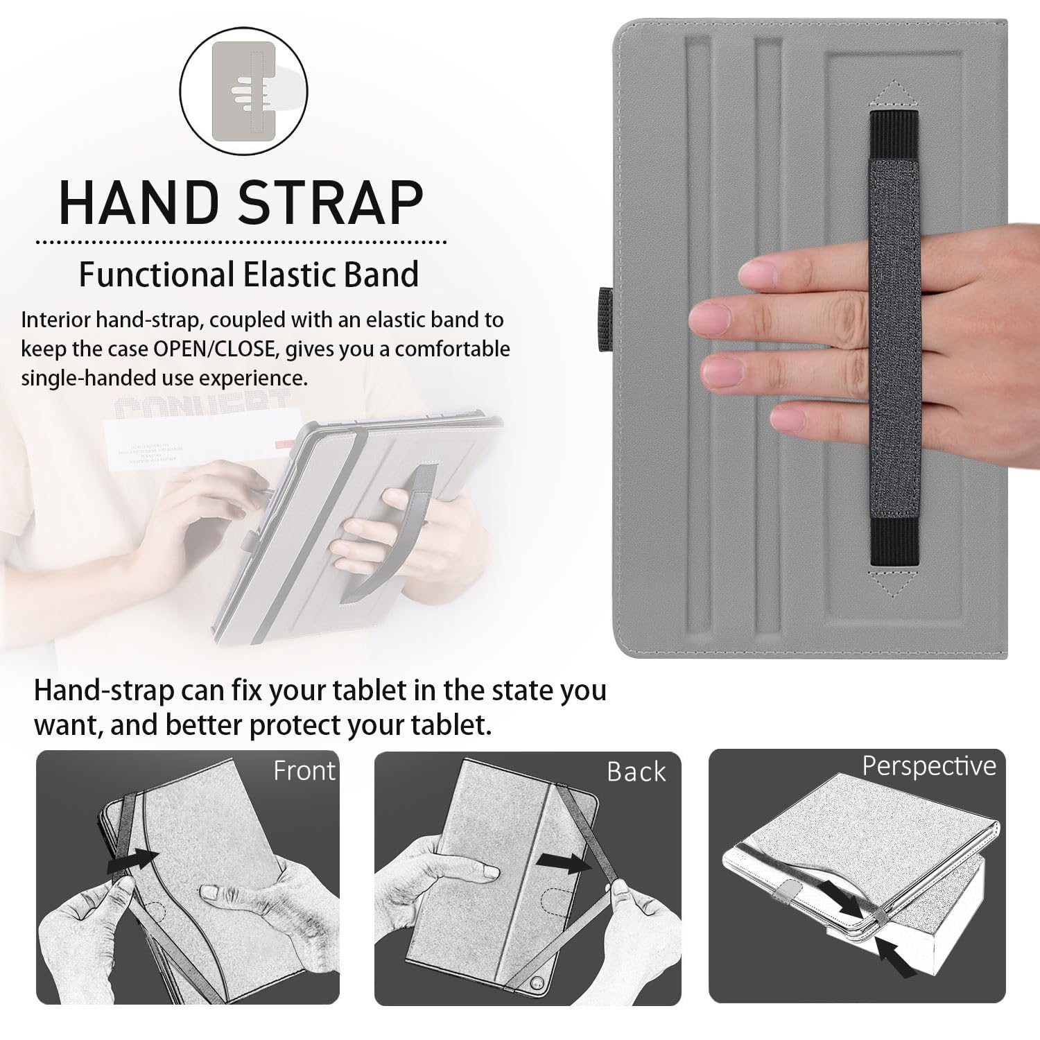 Samsung Galaxy Tab A9+ / A9 Plus 11 Inch PU Leather Cover with Elastic Ring for Storing S Pen, Card Slot, Multi-Angles & Auto Wake/Sleep Case-Denim Black