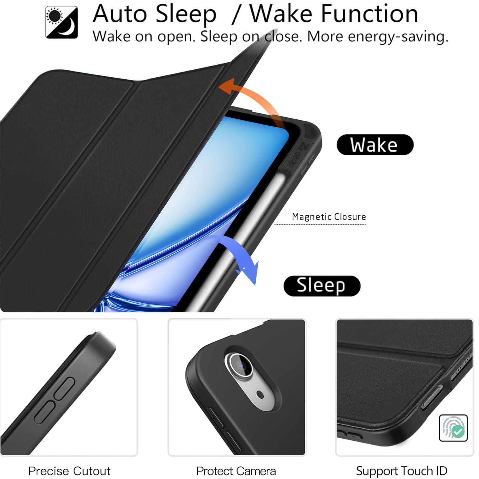 iPad Air 6th Generation 11 Inch & iPad Air 5th/4th Gen 10.9 Inch TPU Back Slim Trifold Smart Case-Black,Green