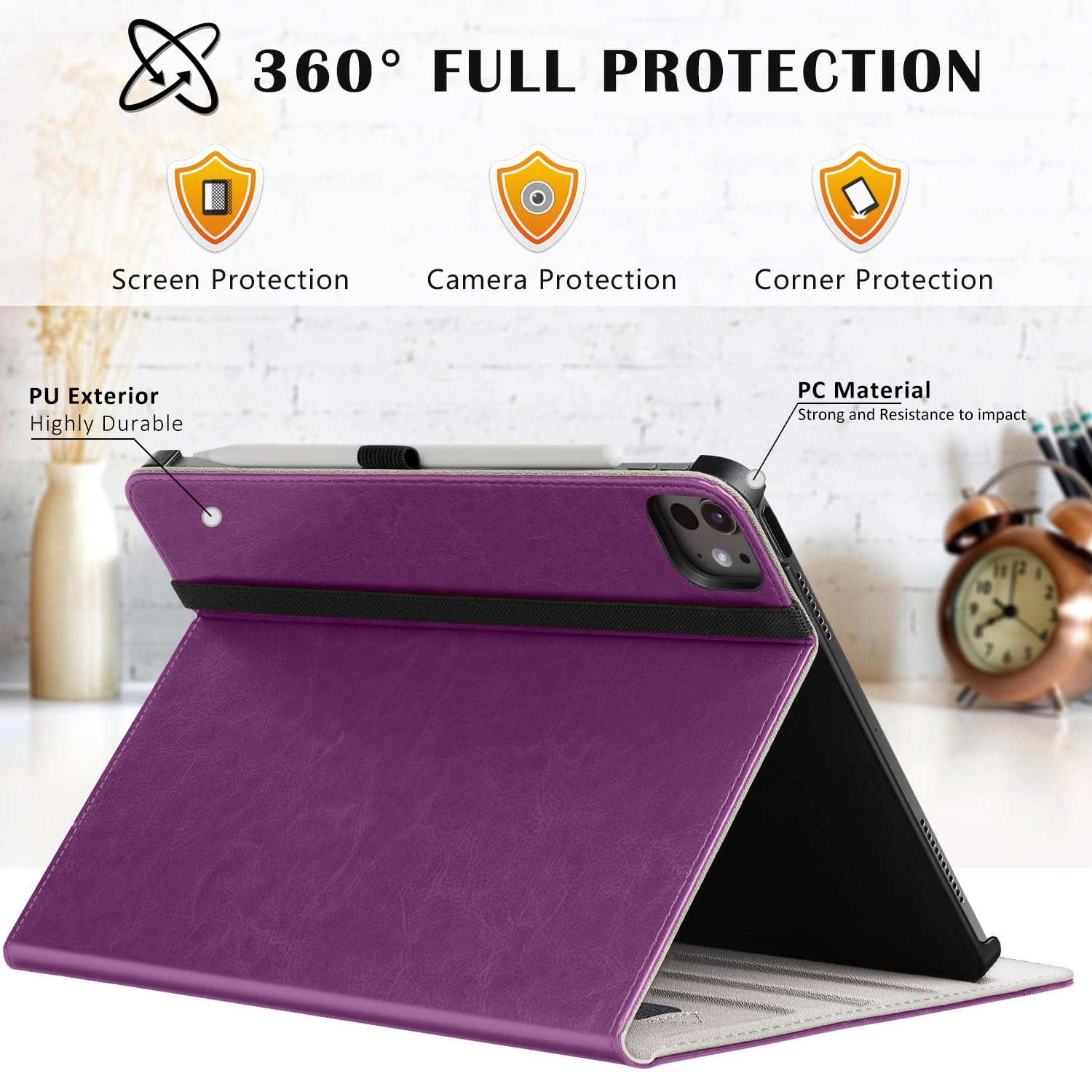 ๐ข๐๐๐ ๐๐ซ๐จ ๐๐ Inch Case 2024(M4),7th Generation/Pro 12.9" in 6th/5th/4th Gen PU Leather Smart Folio Cover Case-Purple
