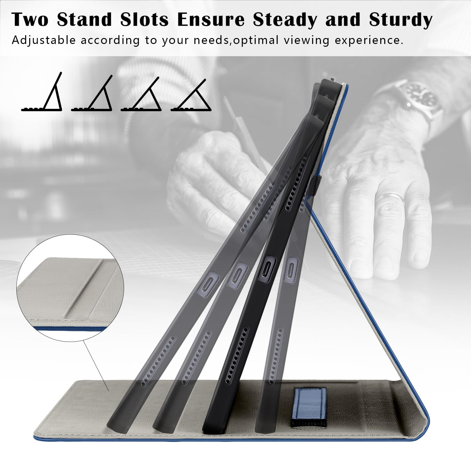 iPad Air 11 Inch M2(2024), iPad Air 5th Generation (2022)/ 4th Generation (2020) 10.9 Inch Leather Folio Case-Blue