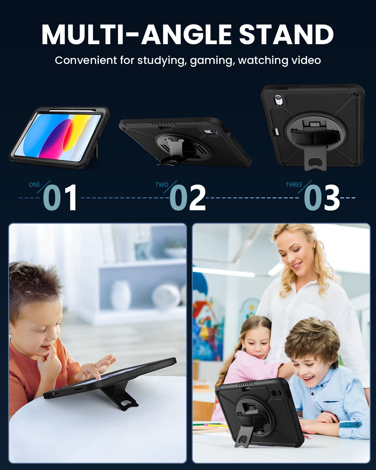 iPad (A16) 11th Generation 11 Inch 2025 iPad 10th Generation 10.9 inch 2022 with Screen Protector & 360° Rotate Hand Strap/Stand Heavy Duty Case for iPad 11th 2025(A3354/A3355)