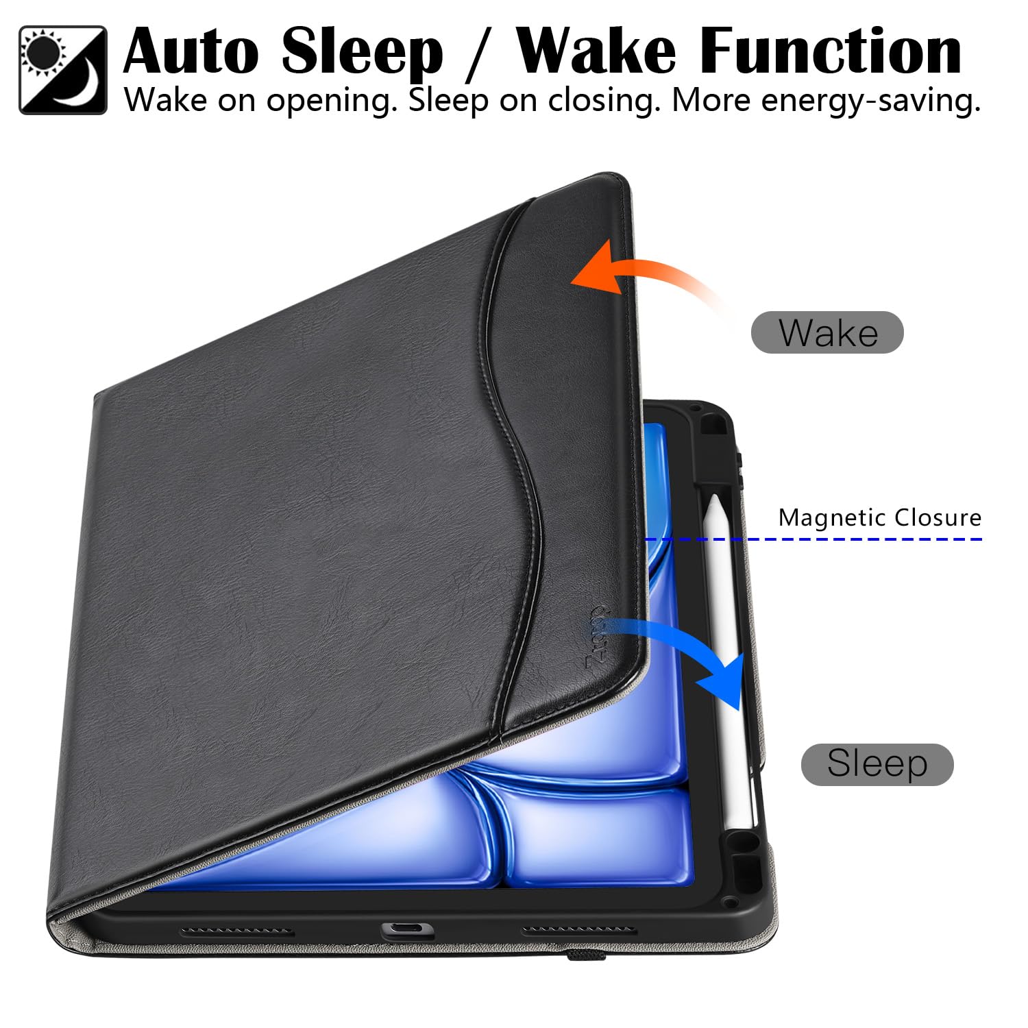 iPad Air 11 Inch M2(2024) iPad Air 5th Generation (2022)/ 4th Generation (2020) 10.9 Inch Leather Folio Case-Black