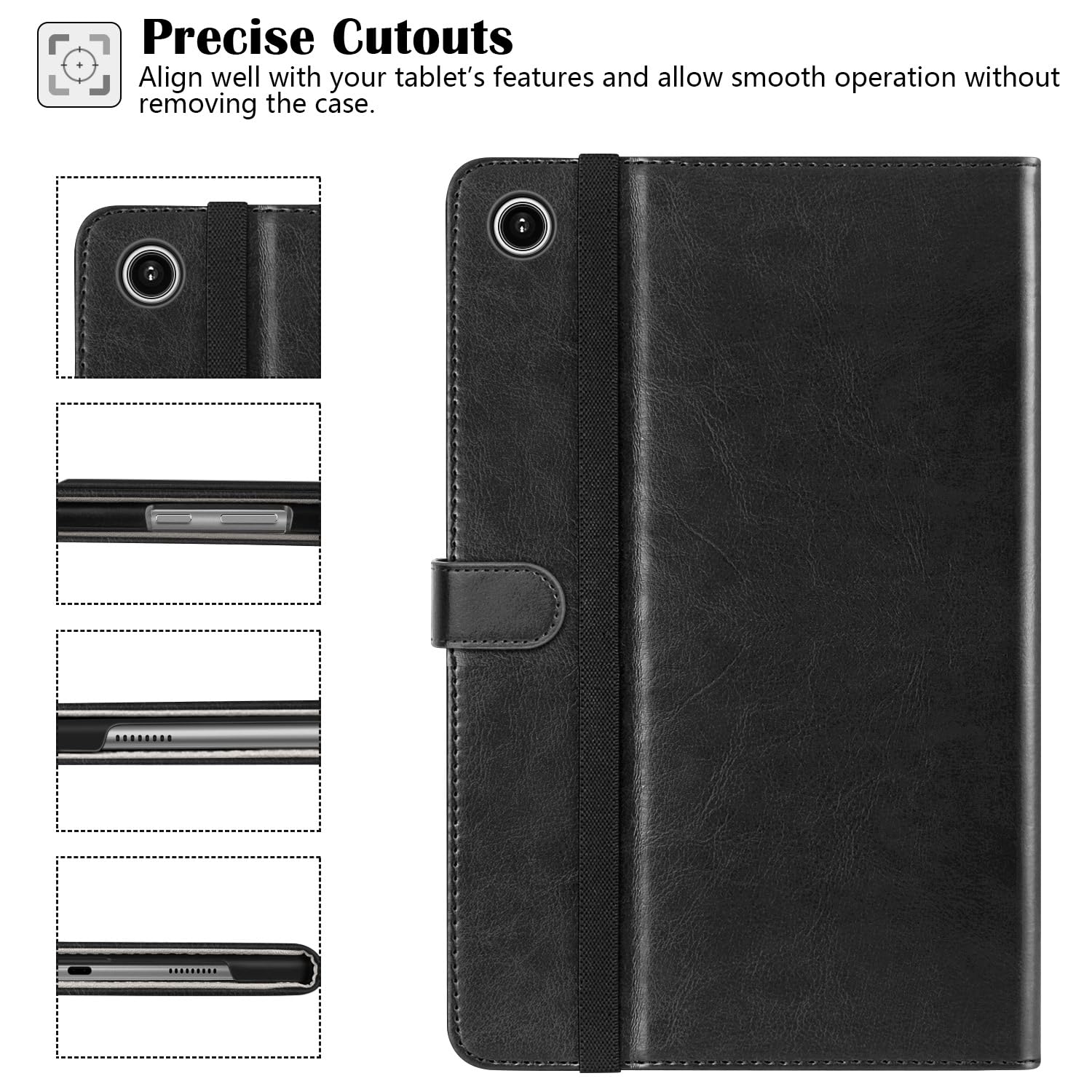 Samsung Galaxy Tab A9 8.7 Inch Premium PU Leather Business Stand Folio Cover with Multi-Viewing Angles Case-Black