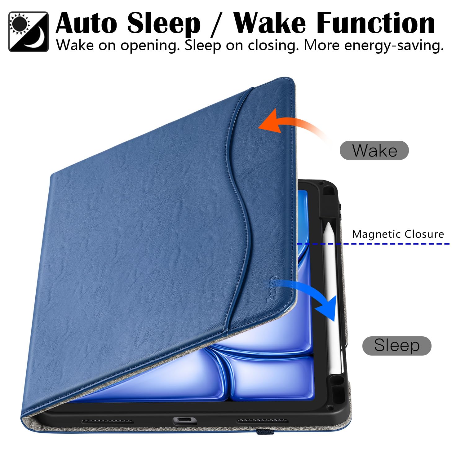 iPad Air 11 Inch M2(2024), iPad Air 5th Generation (2022)/ 4th Generation (2020) 10.9 Inch Leather Folio Case-Blue