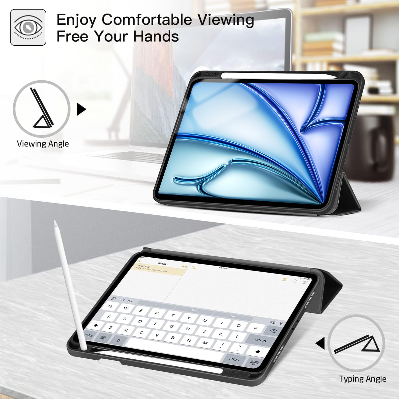 iPad Air 6th Generation 11 Inch & iPad Air 5th/4th Gen 10.9 Inch TPU Back Slim Trifold Smart Case-Black,Green