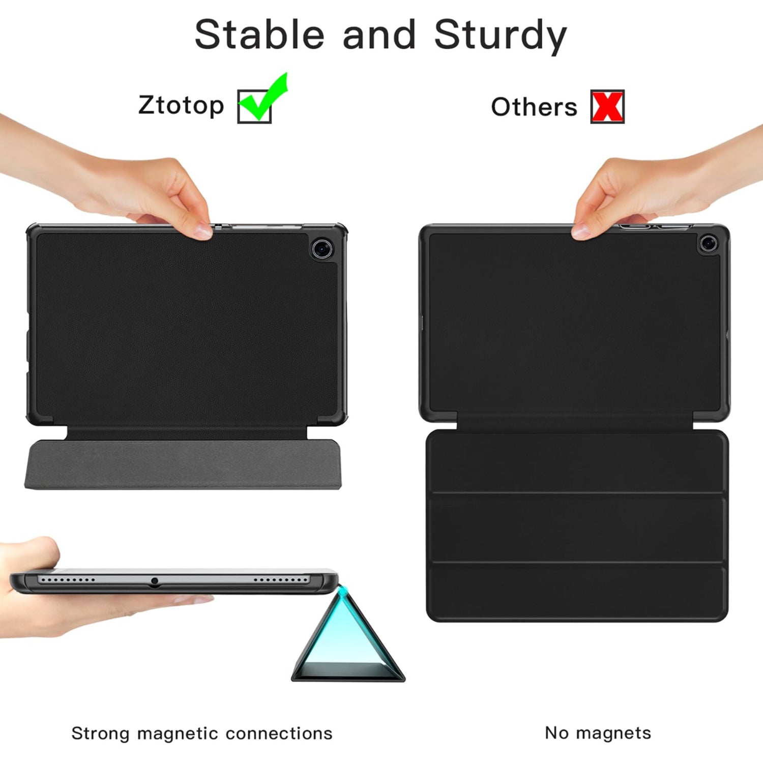 Samsung Galaxy Tab A9 8.7 Inch, with Screen Protector Tempered Glass, Tri-Fold/Slim Lightweight Hard PC Stand Tablet Cover Case-Black