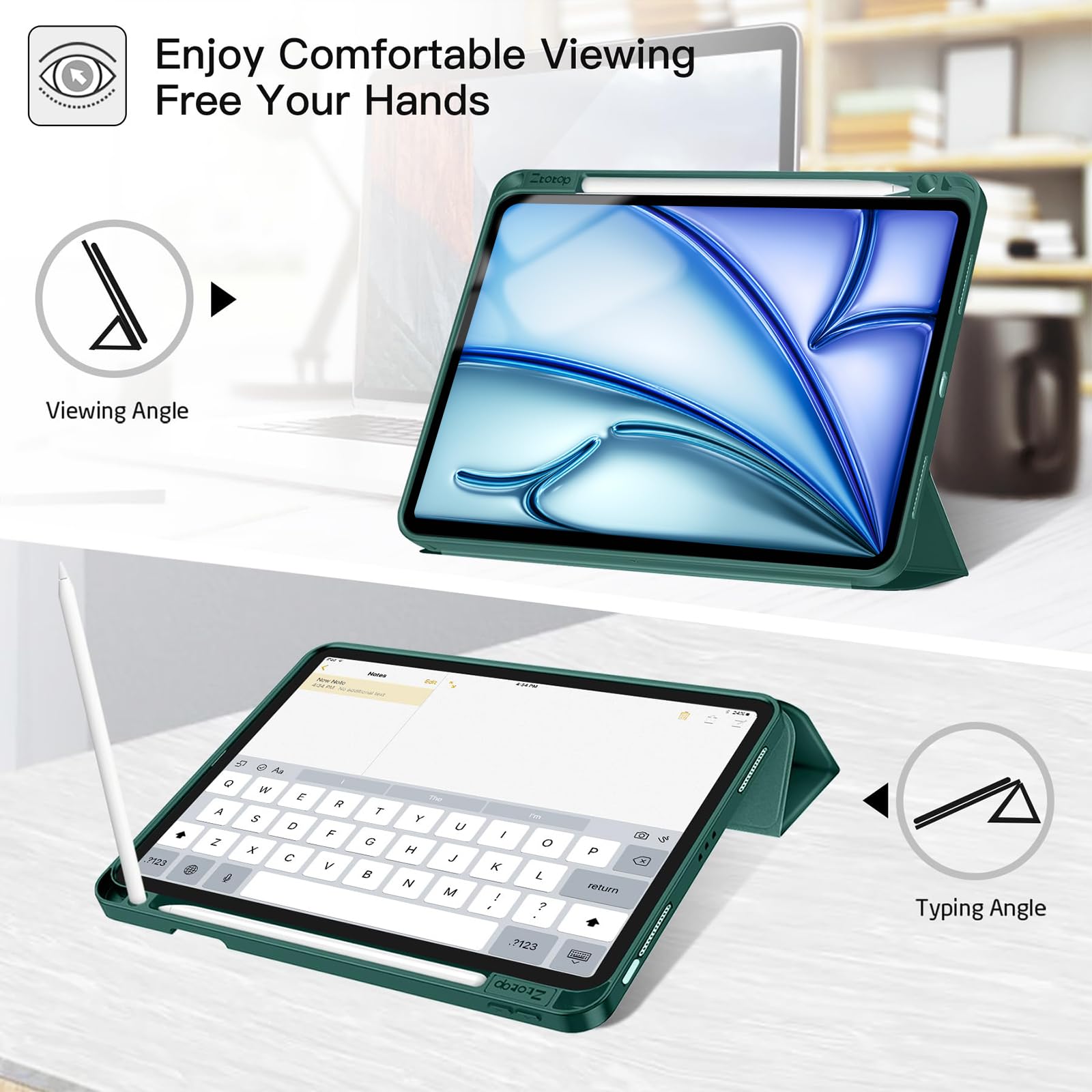 iPad Air 6th Generation 11 Inch & iPad Air 5th/4th Gen 10.9 Inch TPU Back Slim Trifold Smart Case-Black,Green