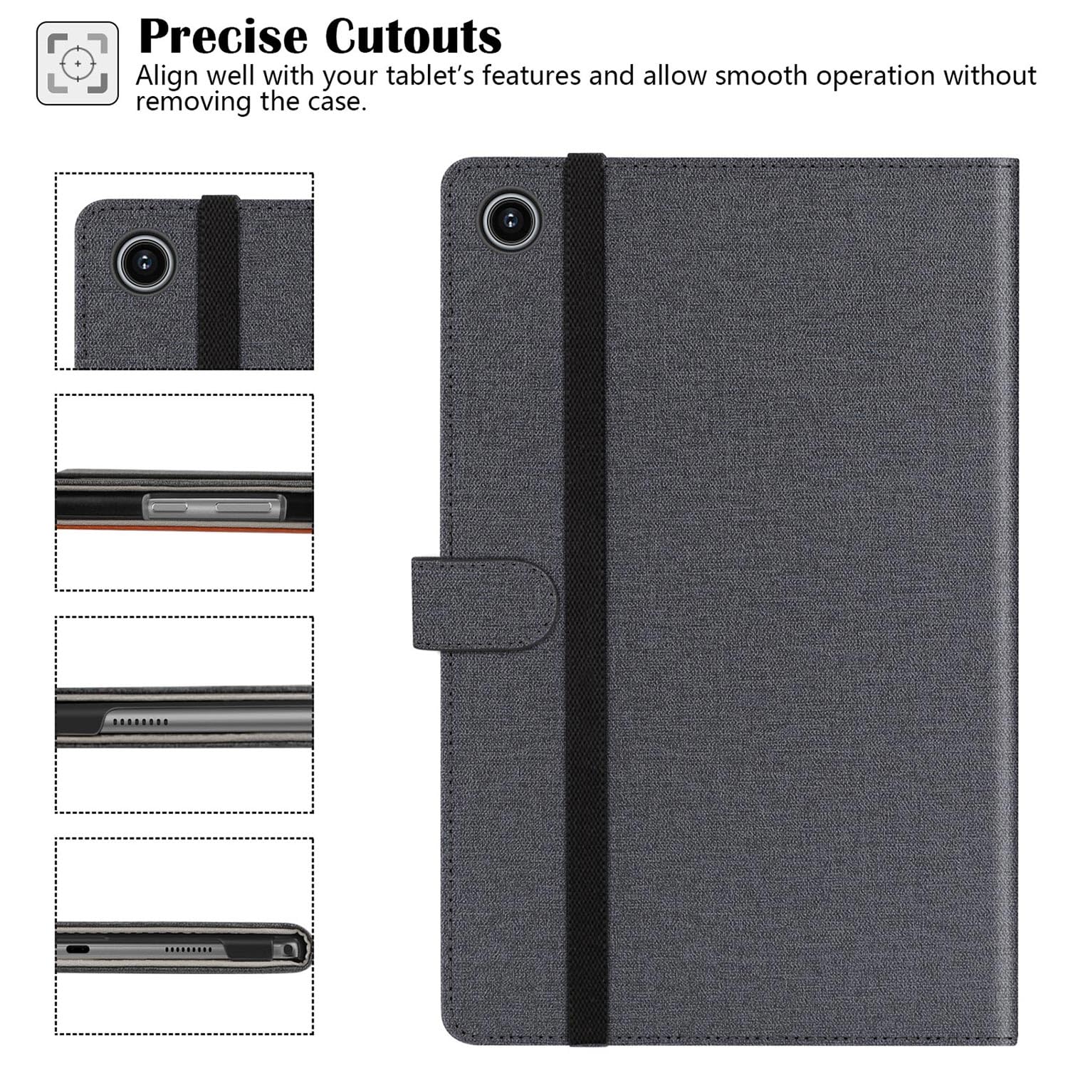 Samsung Galaxy Tab A9+ / A9 Plus 11 Inch PU Leather Cover with Elastic Ring for Storing S Pen, Card Slot, Multi-Angles & Auto Wake/Sleep Case-Denim Black