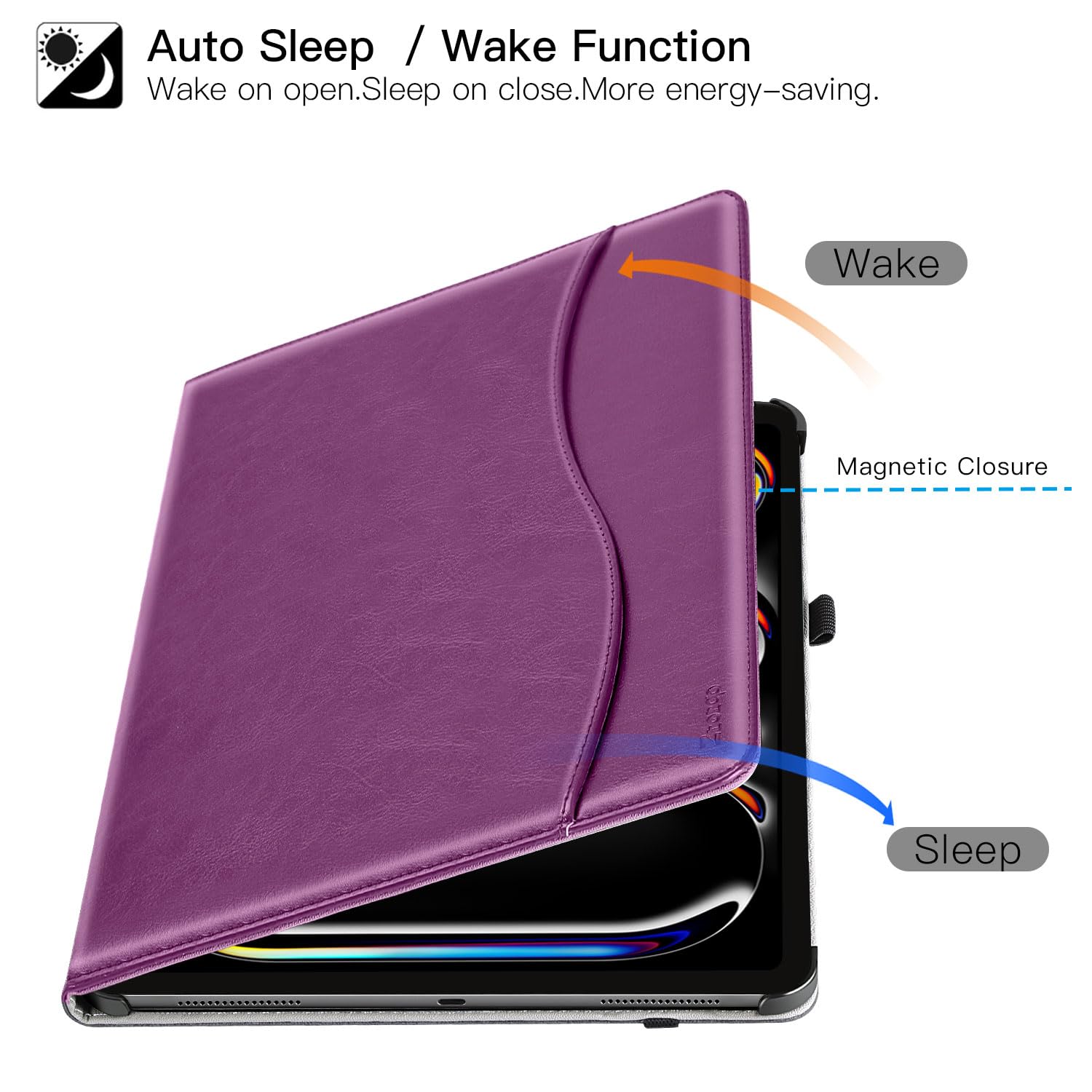 ๐ข๐๐๐ ๐๐ซ๐จ ๐๐ Inch Case 2024(M4),7th Generation/Pro 12.9" in 6th/5th/4th Gen PU Leather Smart Folio Cover Case-Purple