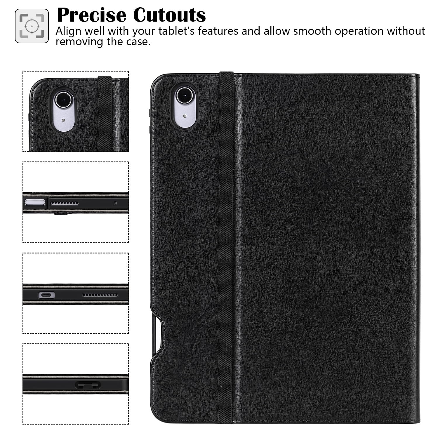 iPad Air 11 Inch M2(2024) iPad Air 5th Generation (2022)/ 4th Generation (2020) 10.9 Inch Leather Folio Case-Black