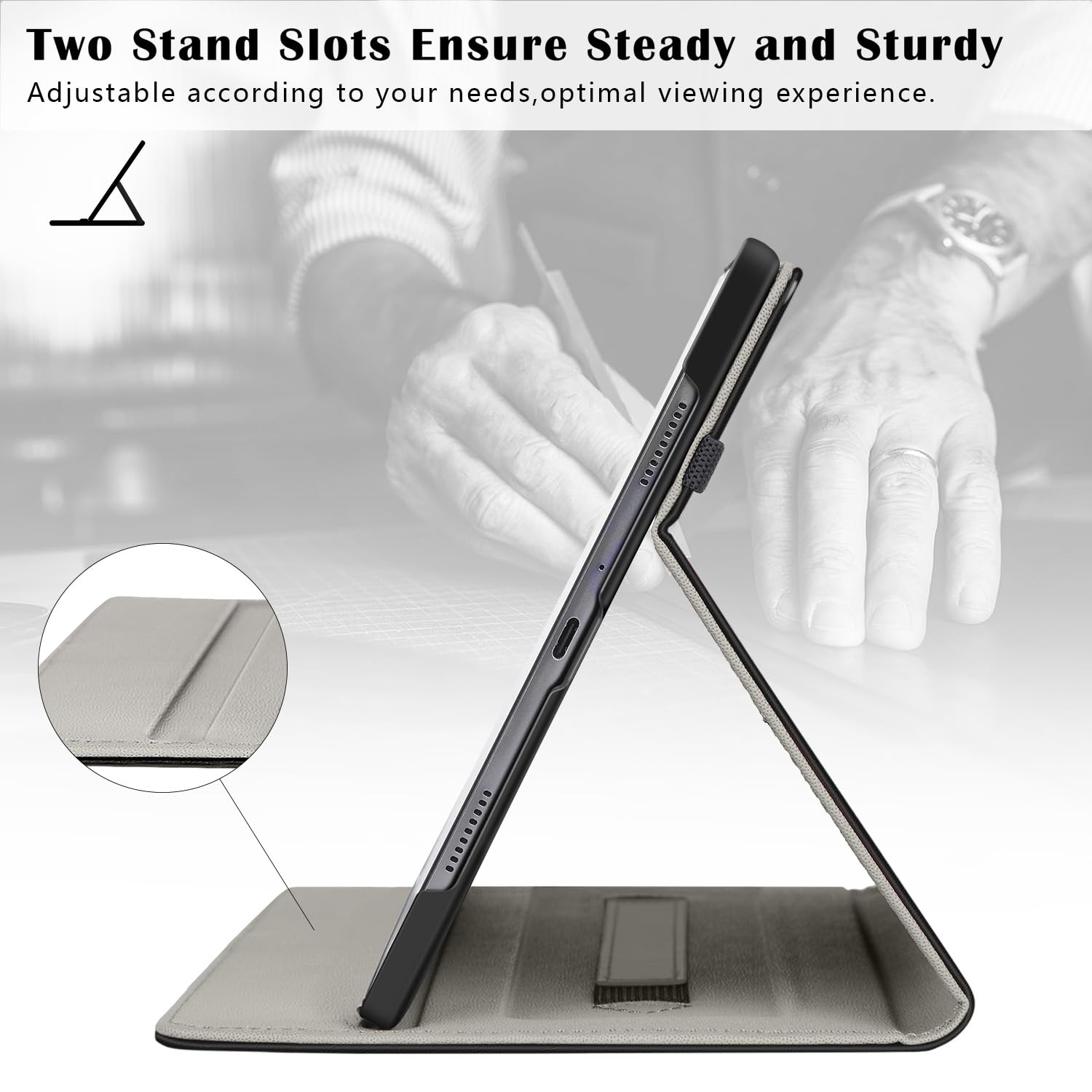 Samsung Galaxy Tab A9 8.7 Inch Premium PU Leather Business Stand Folio Cover with Multi-Viewing Angles Case-Black