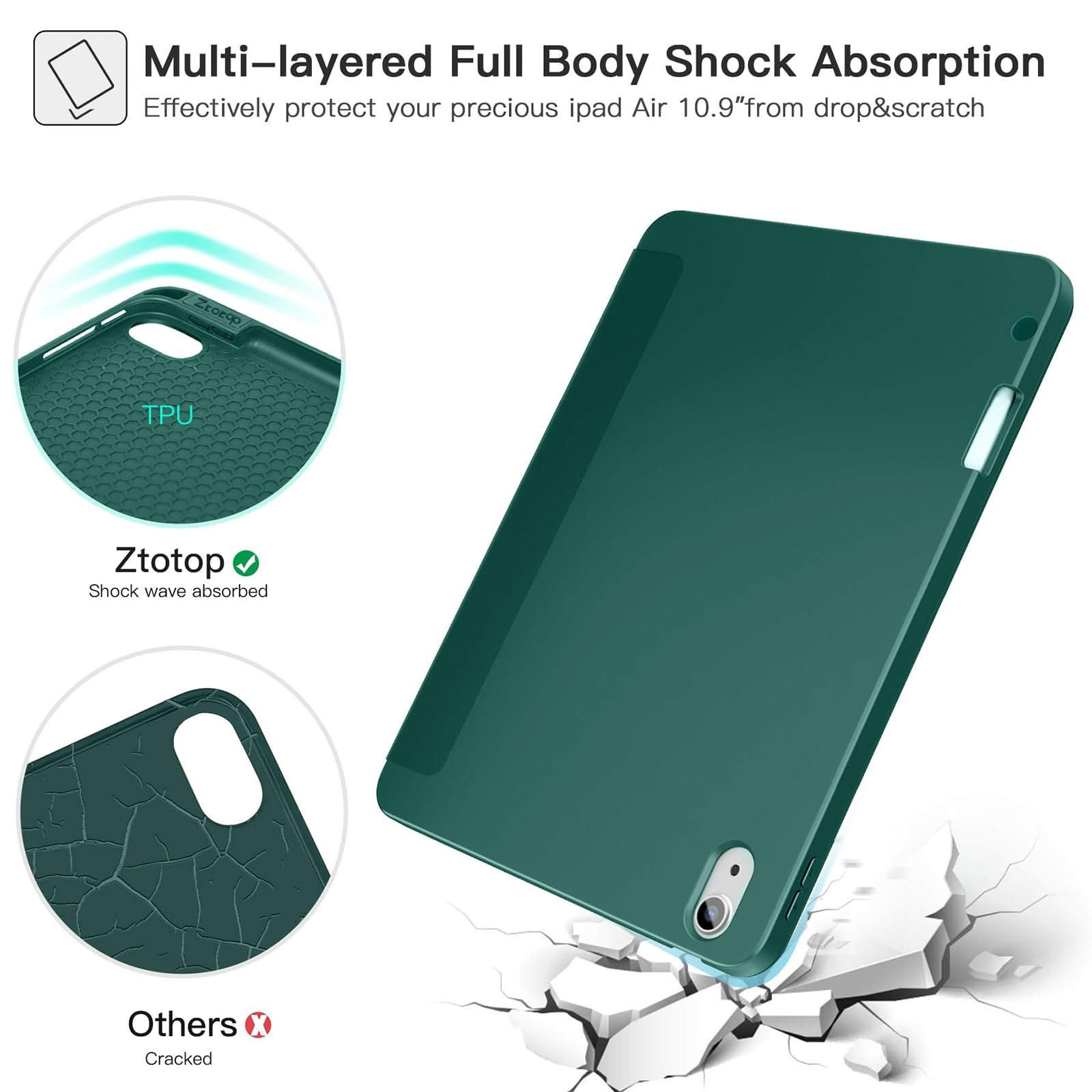 iPad Air 6th Generation 11 Inch & iPad Air 5th/4th Gen 10.9 Inch TPU Back Slim Trifold Smart Case-Black,Green