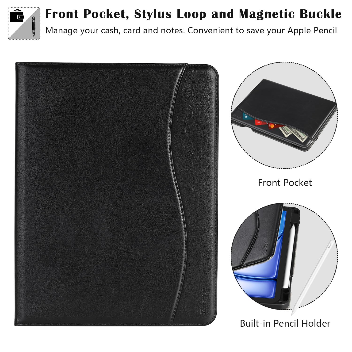 iPad Air 11 Inch M2(2024) iPad Air 5th Generation (2022)/ 4th Generation (2020) 10.9 Inch Leather Folio Case-Black