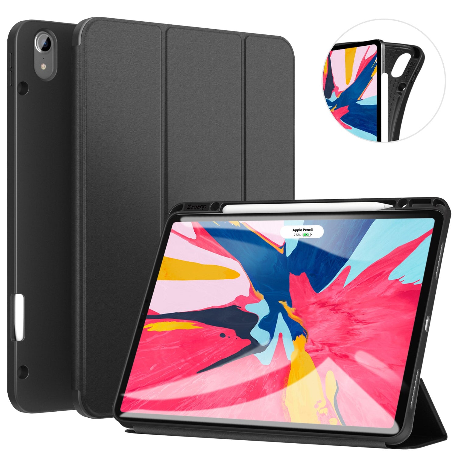 iPad Air 13 Slim Cover Case(2024)/Pro 12.9 3rd Generation Case(2018) with Pencil Holder-Black