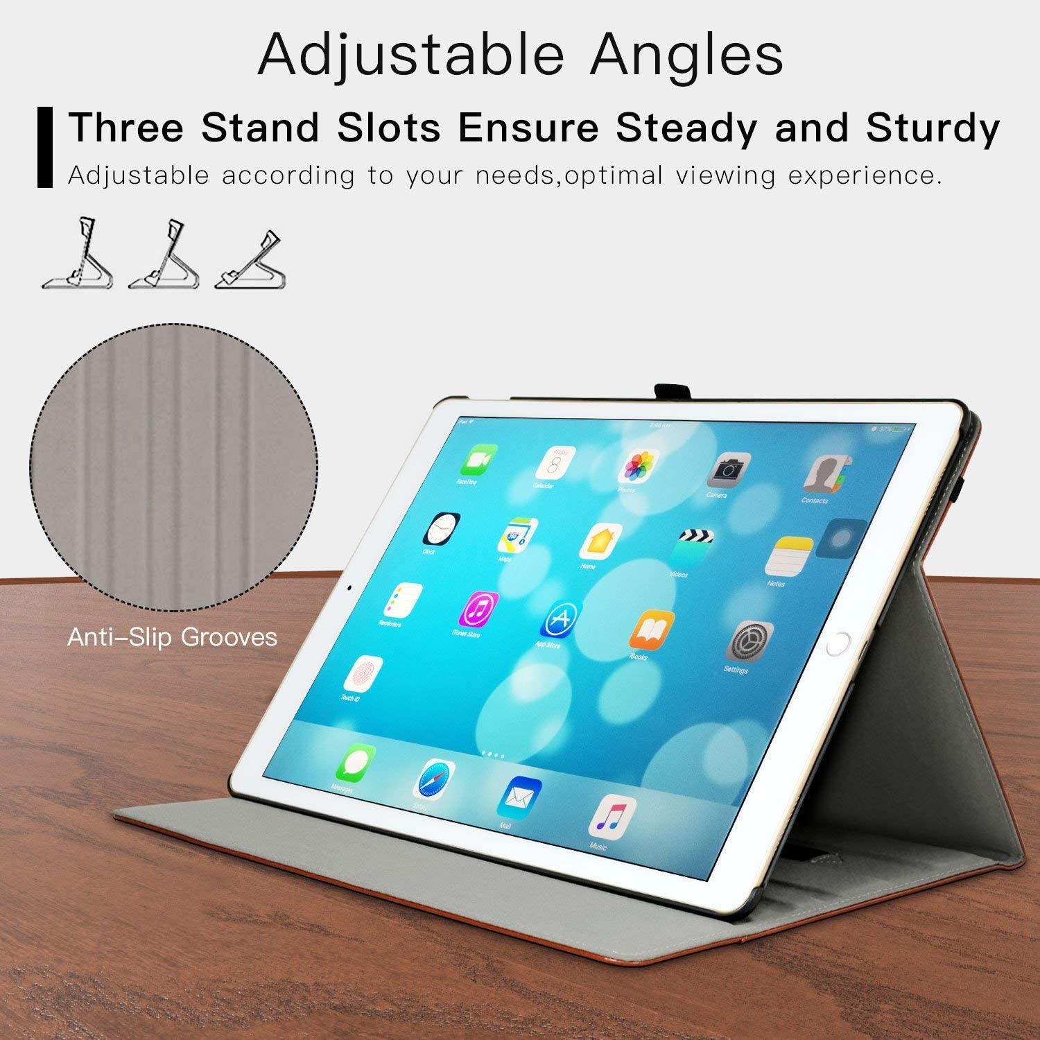 iPad Pro 12.9 inch 2017/2015 (Old Model, 1st & 2nd Gen) Leather Folding Stand Folio Cover Case-Black,Blue,Brown