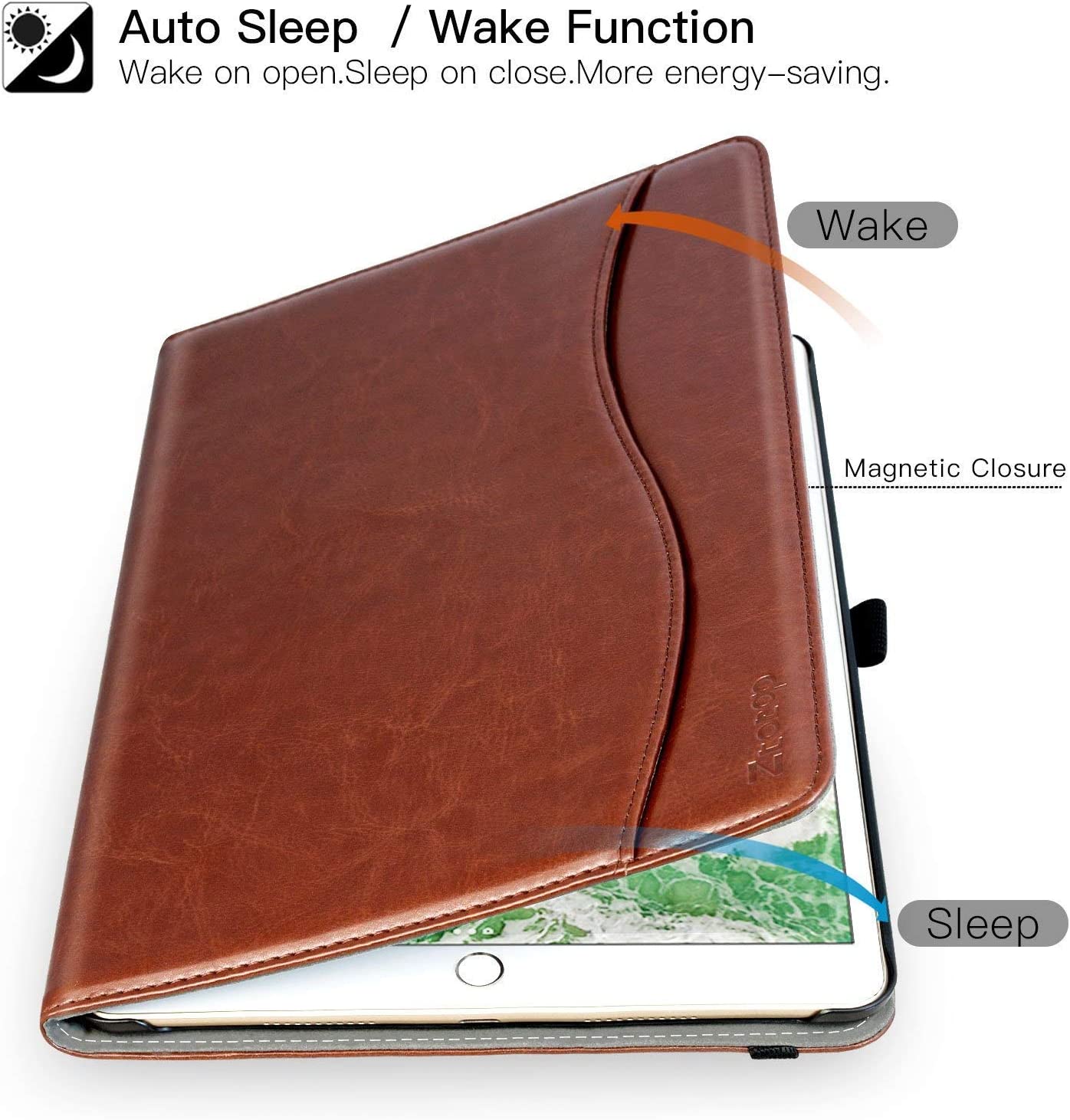 ZtotopCase for iPad Pro 12.9 Inch 2017/2015 (Old Model,1st & 2nd Gen), Premium Leather Business Folding Stand Folio Cover with Auto Wake/Sleep and Document Card Slot, Multiple Viewing Angles