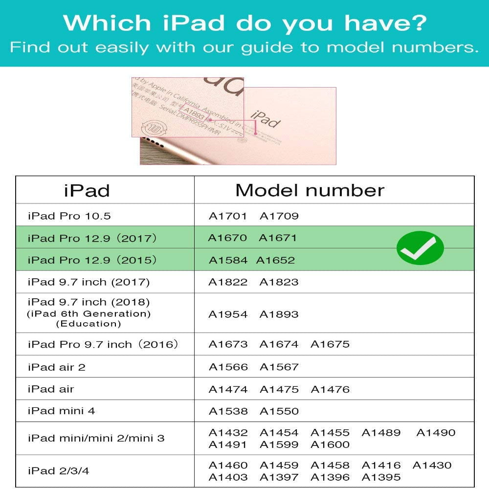 iPad Pro 12.9 inch 2017/2015 (Old Model, 1st & 2nd Gen) Leather Folding Stand Folio Cover Case-Black,Blue,Brown