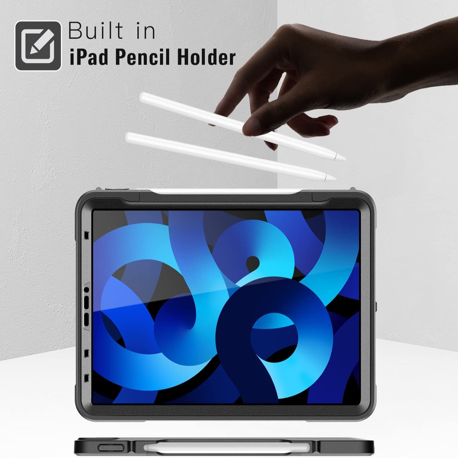 iPad Air 5th/4th Generation Case 10.9 Inch 2022/2020,Built-in Screen Protector,Shockproof Cover Case-Black,Blue