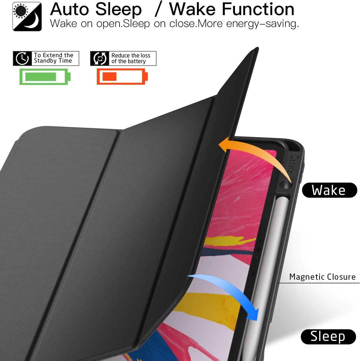 iPad Air 13 Slim Cover Case(2024)/Pro 12.9 3rd Generation Case(2018) with Pencil Holder-Black