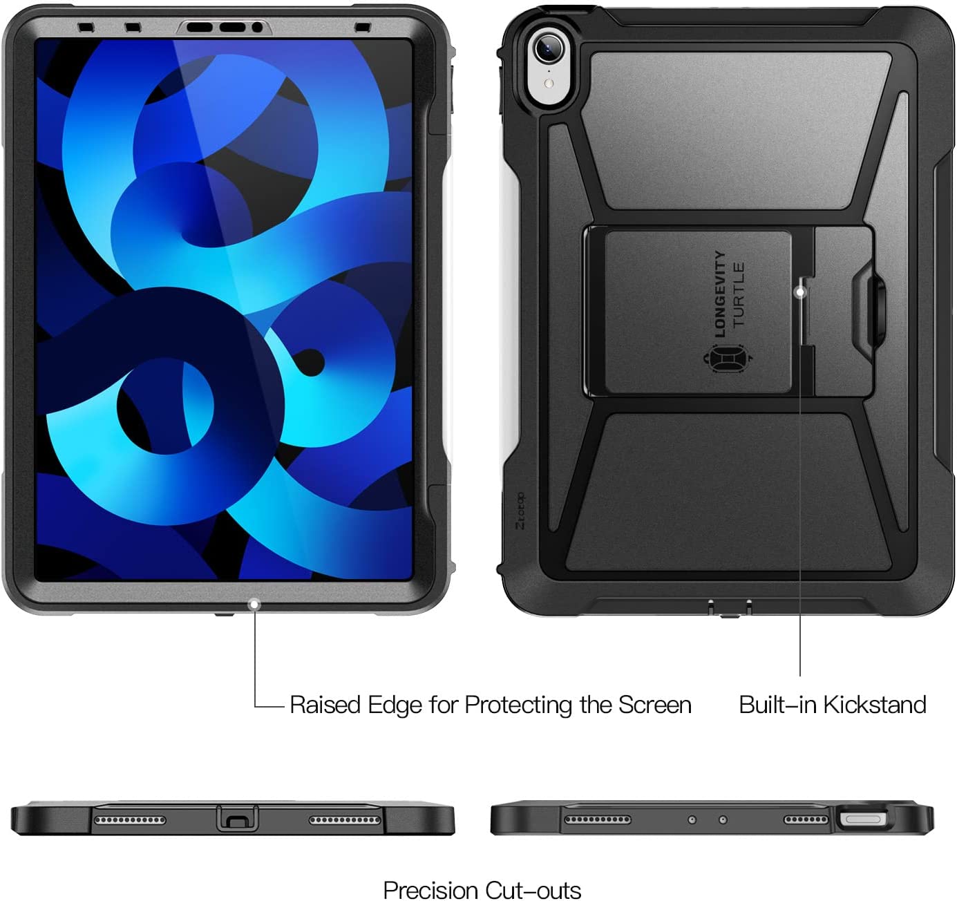 ZtotopCase for iPad Air 6th/5th/4th Generation 11/10.9 Inch 2024/2022/2020,Built-in Screen Protector,Shockproof Cover with Pencil Holder + Kickstand for iPad Air 6/5/4,iPad Pro 11" 1st Gen 2018