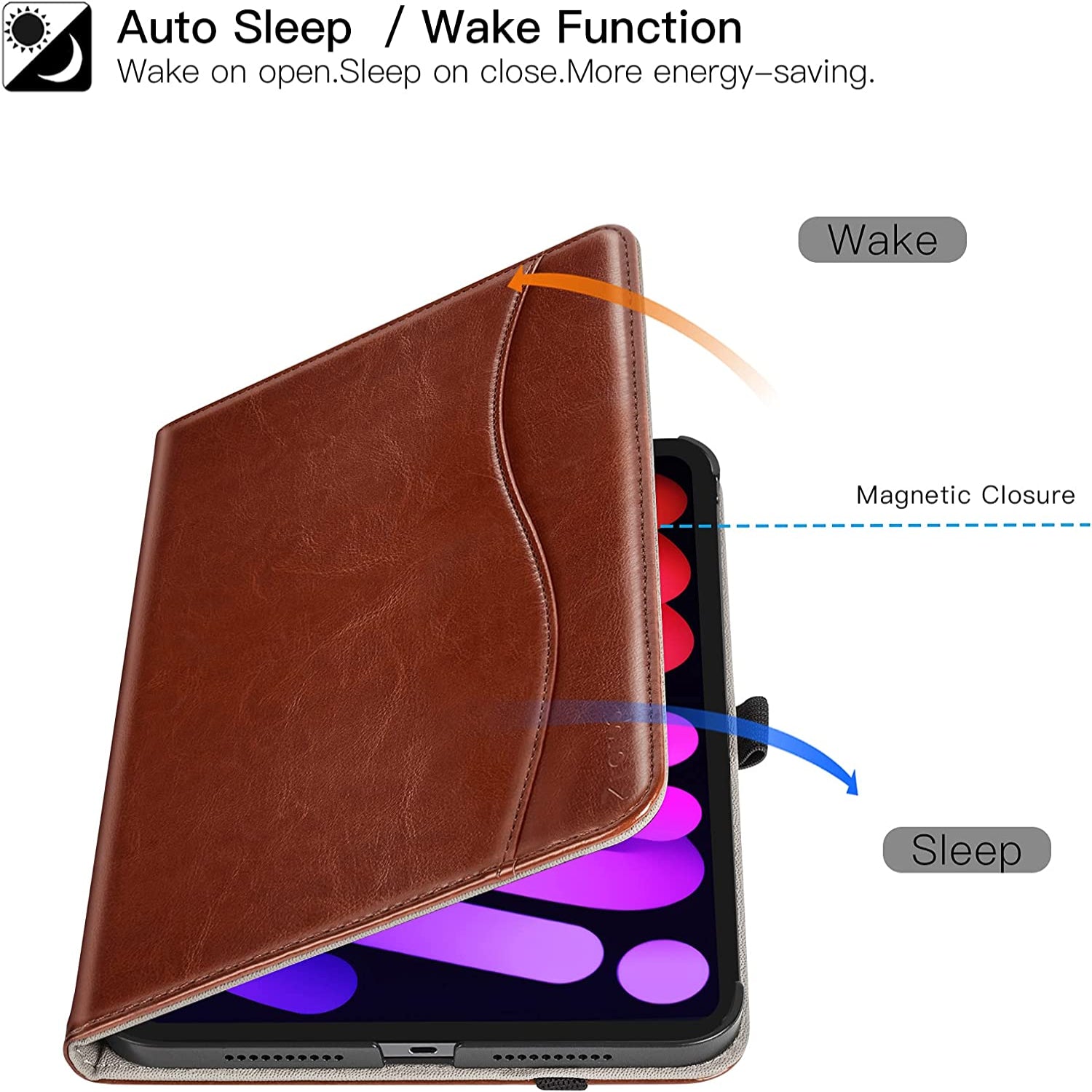 iPad Mini 6 8.3 Inch PU Leather Folio Stand Cover Case-Brown