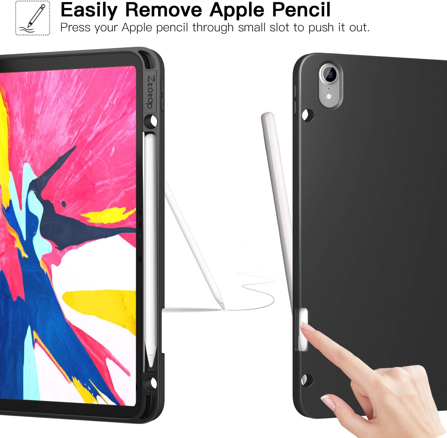 iPad Air 13 Slim Cover Case(2024)/Pro 12.9 3rd Generation Case(2018) with Pencil Holder-Black