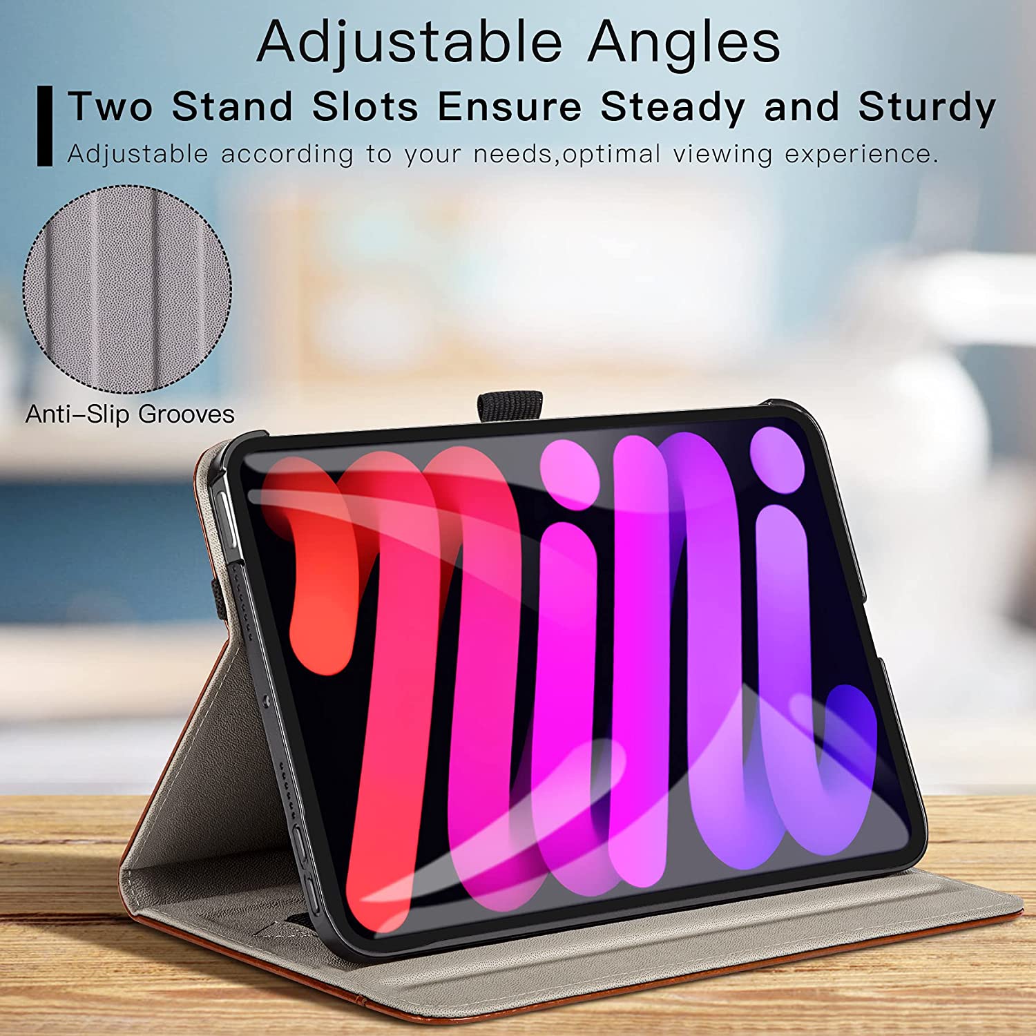 iPad Mini 6 8.3 Inch PU Leather Folio Stand Cover Case-Brown
