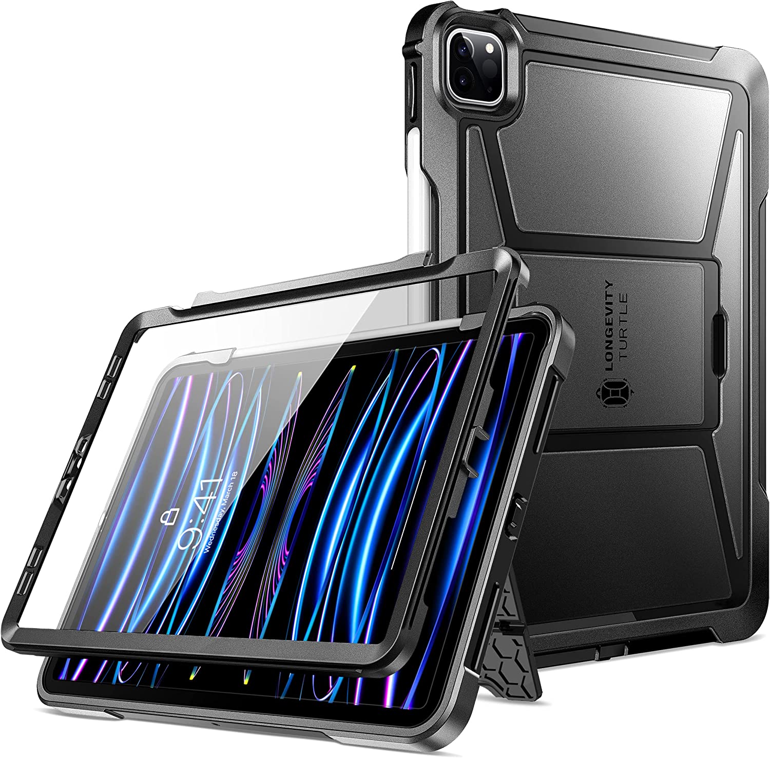 ZtotopCases iPad Pro 11 Case 2024/2021 with Screen Protector, Shockproof Dual Layer Full Protective Cover with Kickstand and Pencil Holder for 2024/2021 iPad Pro 11 Case 3rd Generation, Black