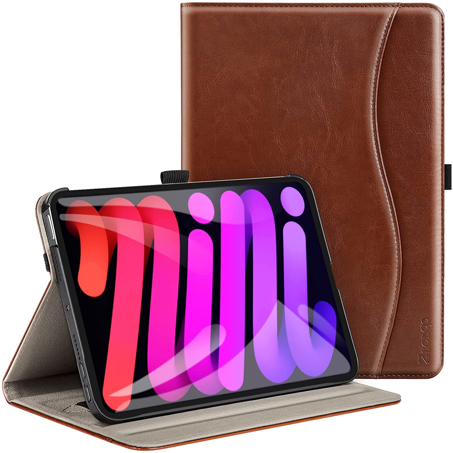 iPad Mini 6 8.3 Inch PU Leather Folio Stand Cover Case-Brown