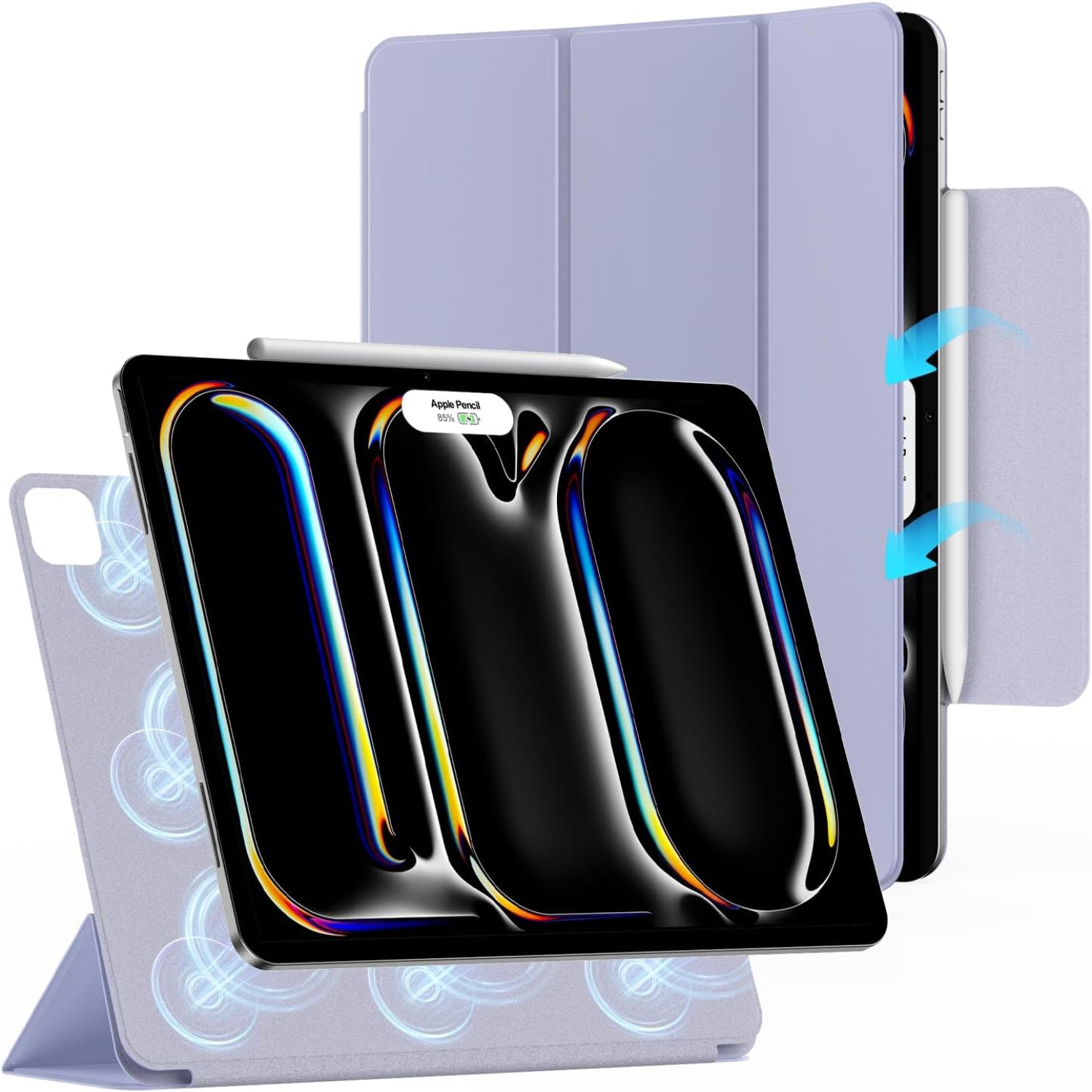 iPad Pro 13 Inch 2024 Folding Stand with Auto Wake/Sleep Function Protective Case-Black,Purple,White