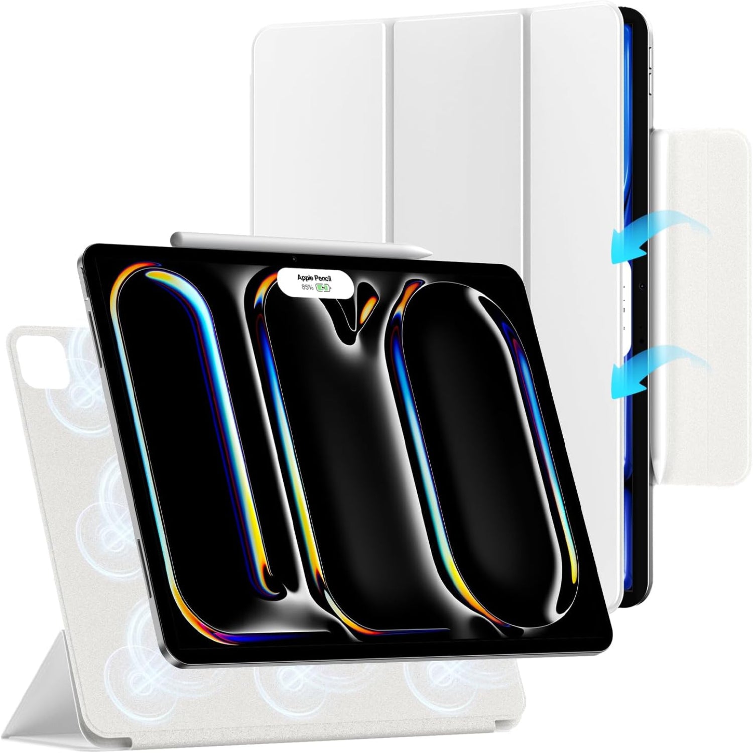 iPad Pro 13 Inch 2024 Folding Stand with Auto Wake/Sleep Function Protective Case-Black,Purple,White
