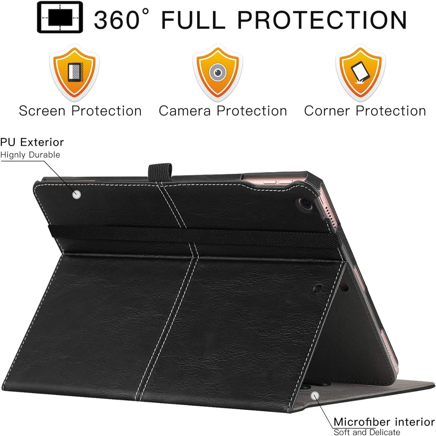 iPad 9th / 8th / 7th Generation 10.2-Inch (2021/2020/2019 Model, iPad 9/8/7), Premium Leather with Auto Wake/Sleep Function Case-Demin Black