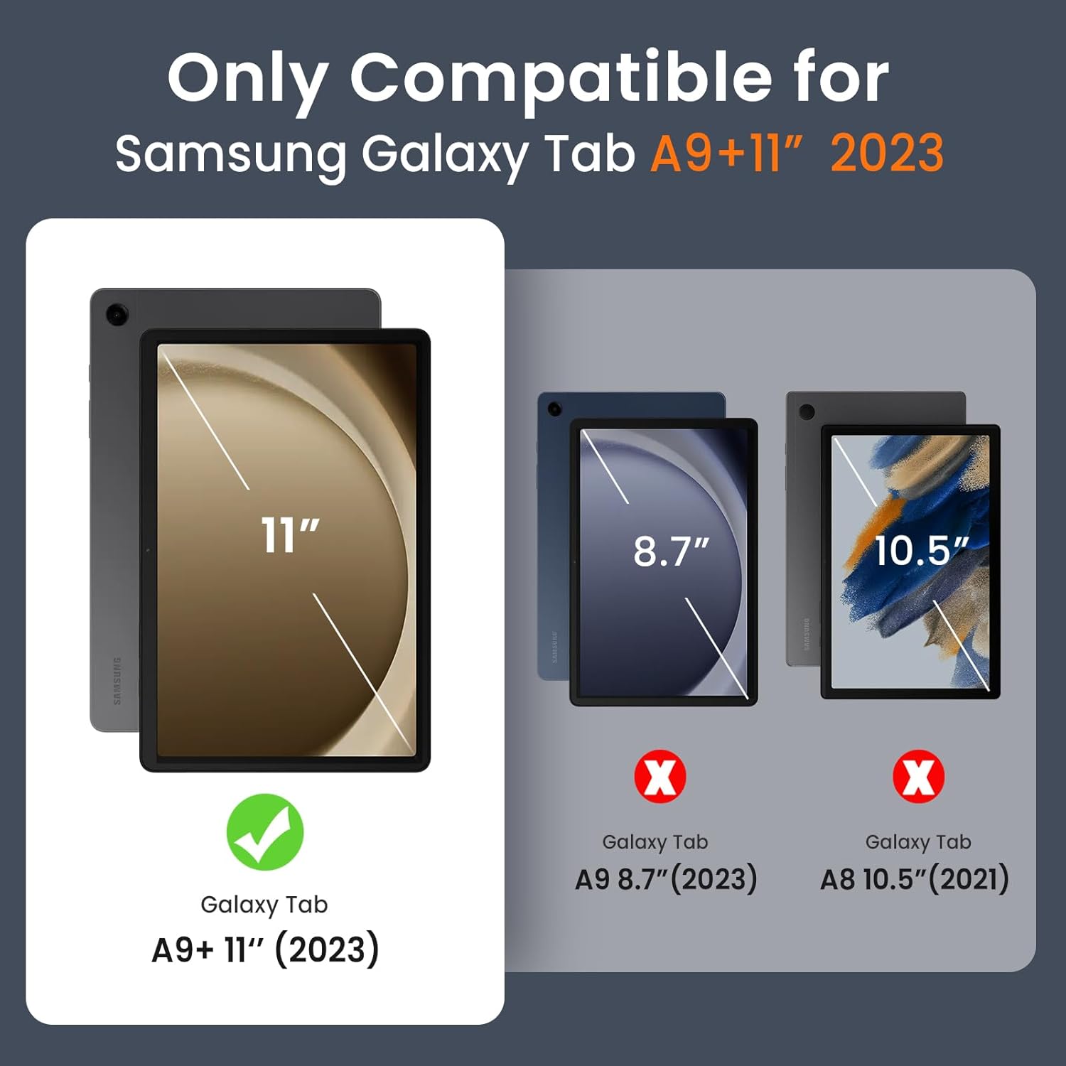 Samsung Galaxy Tab A9 Plus/A9+ 11 Inch Built-in Screen ProtectorPrecise Cut Full Protection Protective Case-Black