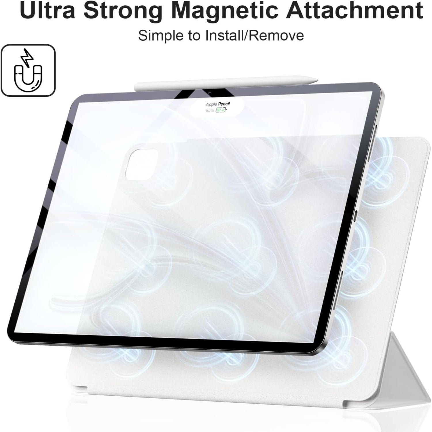 iPad Air 13 Inch M2 2024 & iPad Pro 12.9 2022/2021/2020 with Folding Stand and Auto Sleep/Wake Function Case-White