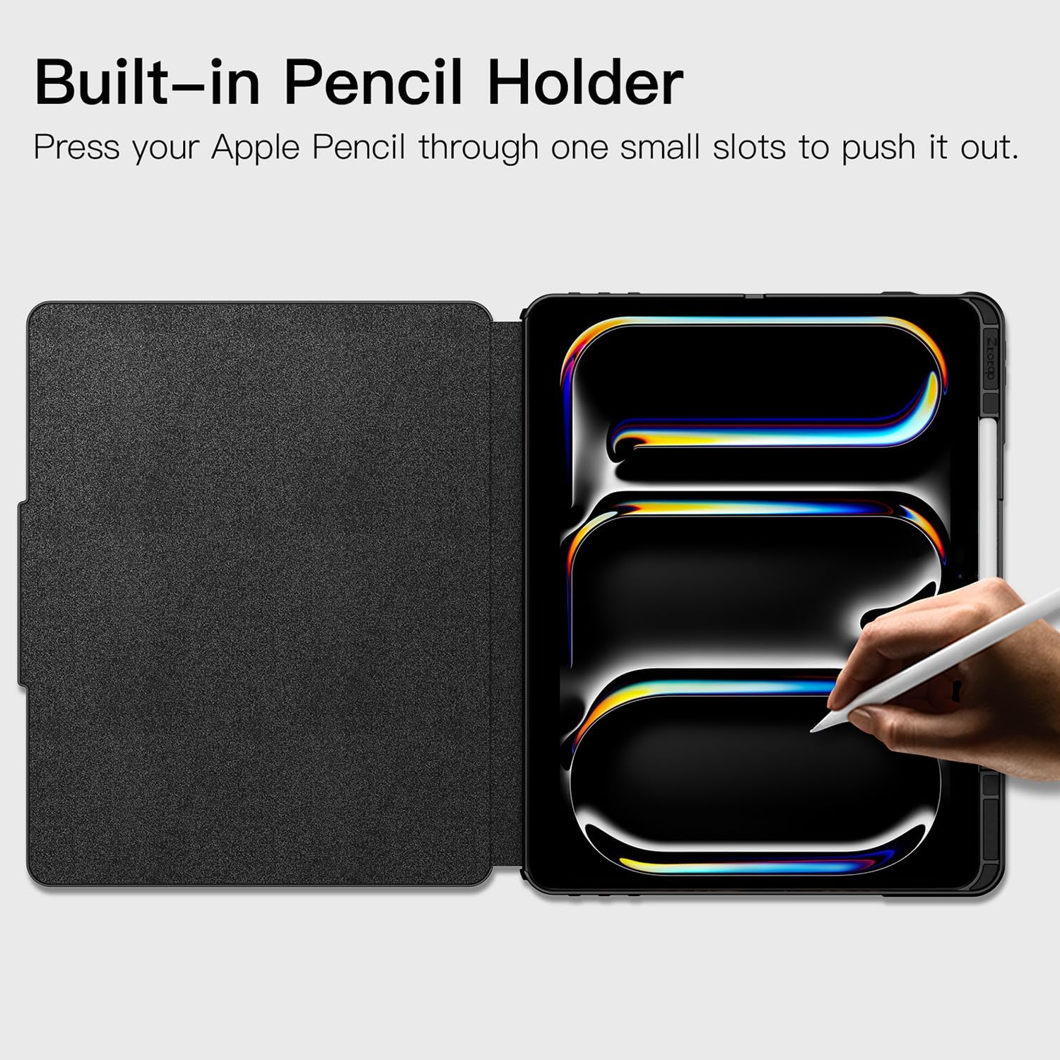 iPad Pro 13 Inch 7th Gen M4(2024)/ Pro 12.9 Inch 6th/5th/4th Generation Protective Case with Pencil Holder-Black