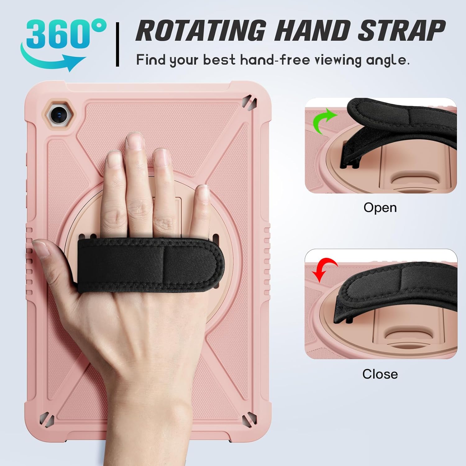 Samsung Galaxy Tab A9+ / A9 Plus 11''Shockproof Hard Duty with Screen Protector+360 Rotating Hand Strap&Stand+Shoulder Strap Case-Pink