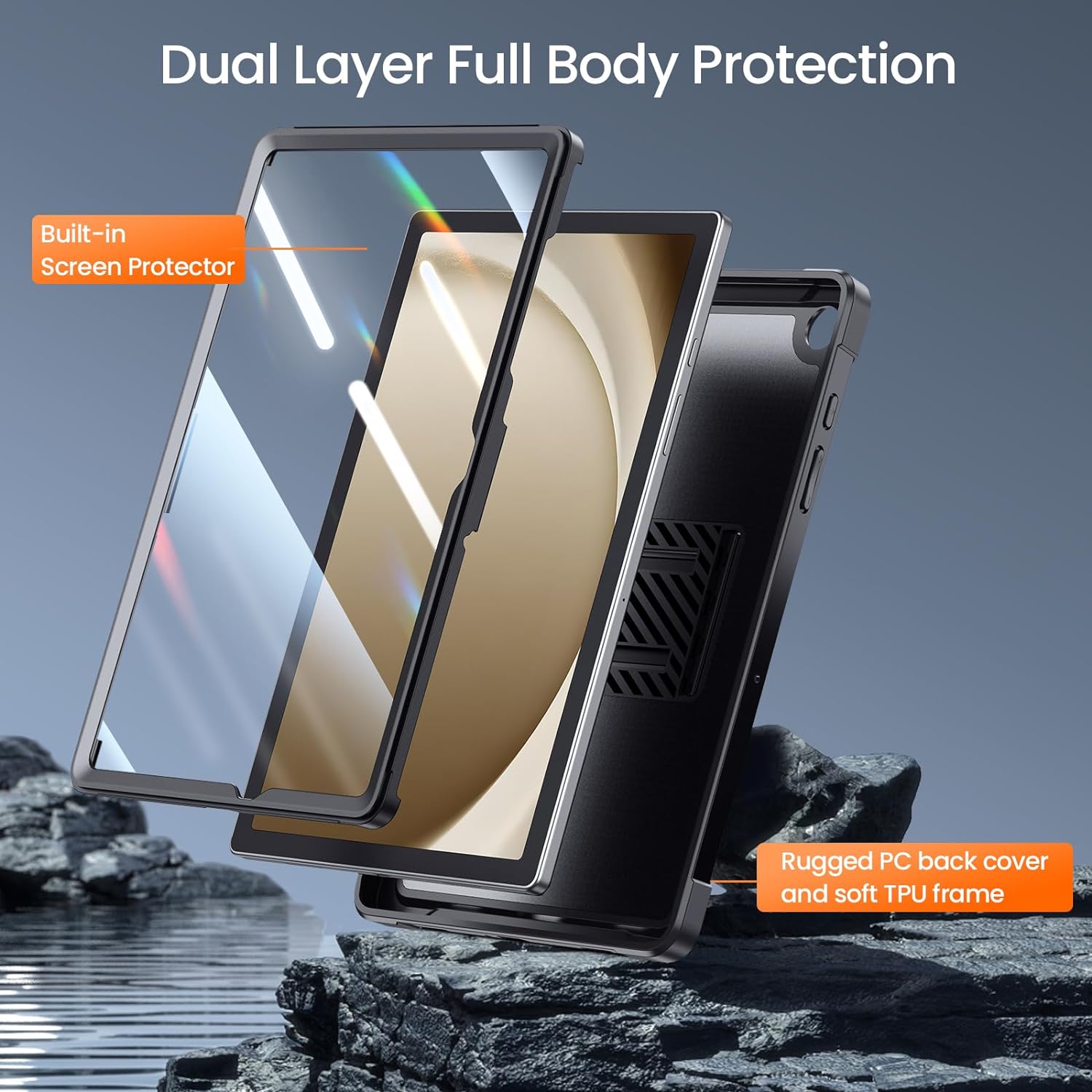 Samsung Galaxy Tab A9 Plus/A9+ 11 Inch Built-in Screen ProtectorPrecise Cut Full Protection Protective Case-Black