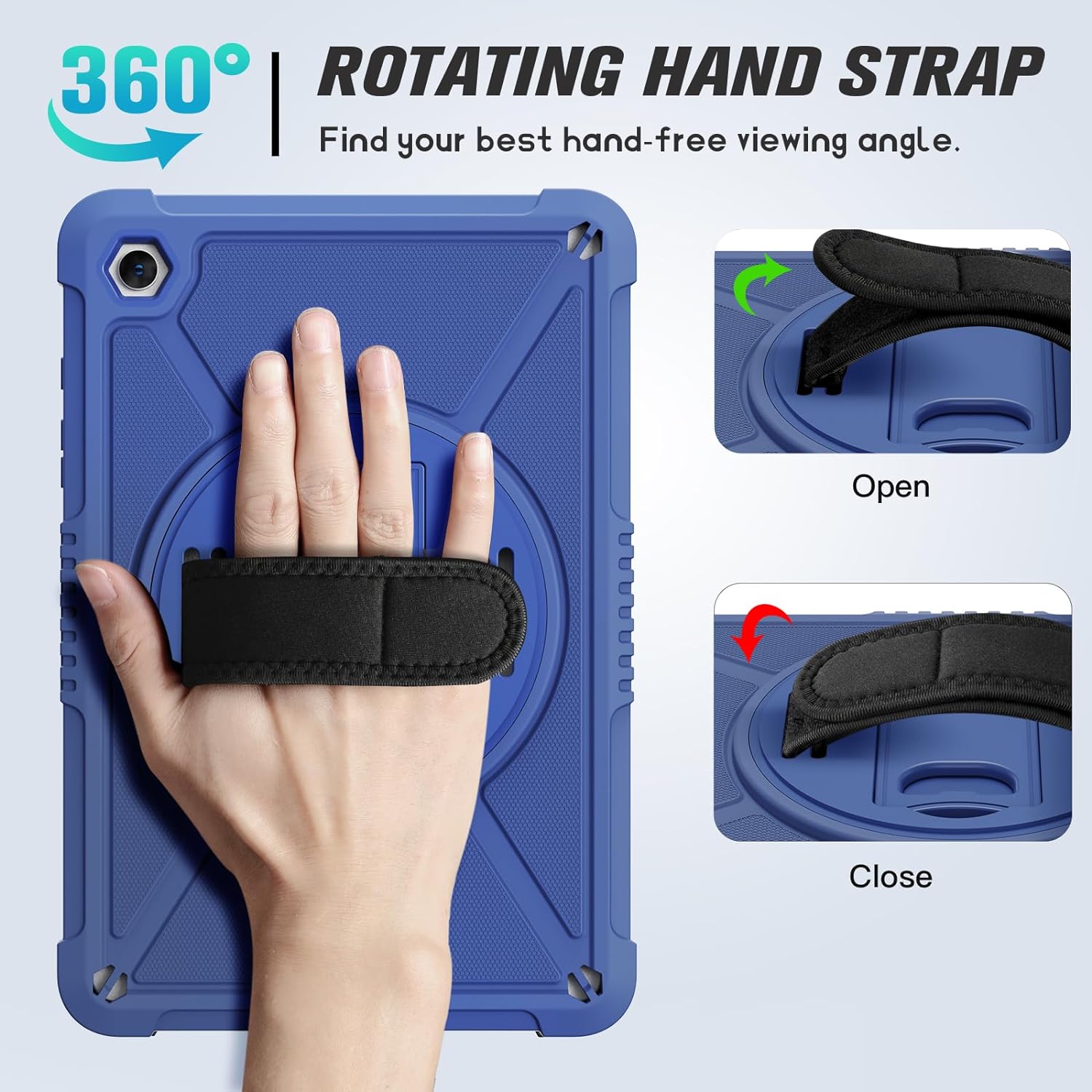 Samsung Galaxy Tab A9+ / A9 Plus 11''Shockproof Hard Duty with Screen Protector+360 Rotating Hand Strap&Stand+Shoulder Strap Case-Blue