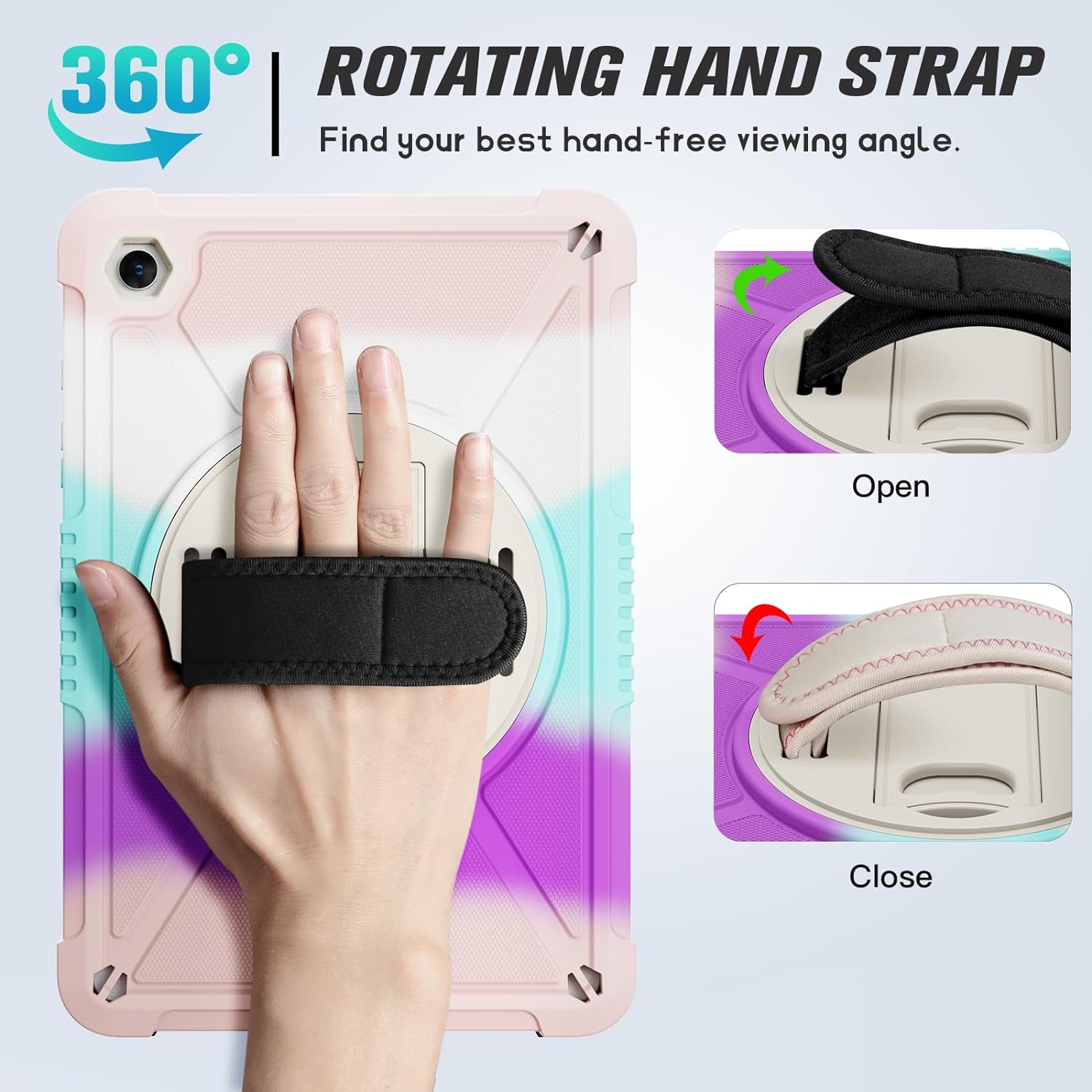 Samsung Galaxy Tab A9+ / A9 Plus 11 inch Shockproof Hard Duty with Screen Protector+360 Rotating Hand Strap&Stand+Shoulder Strap Case-Colorful