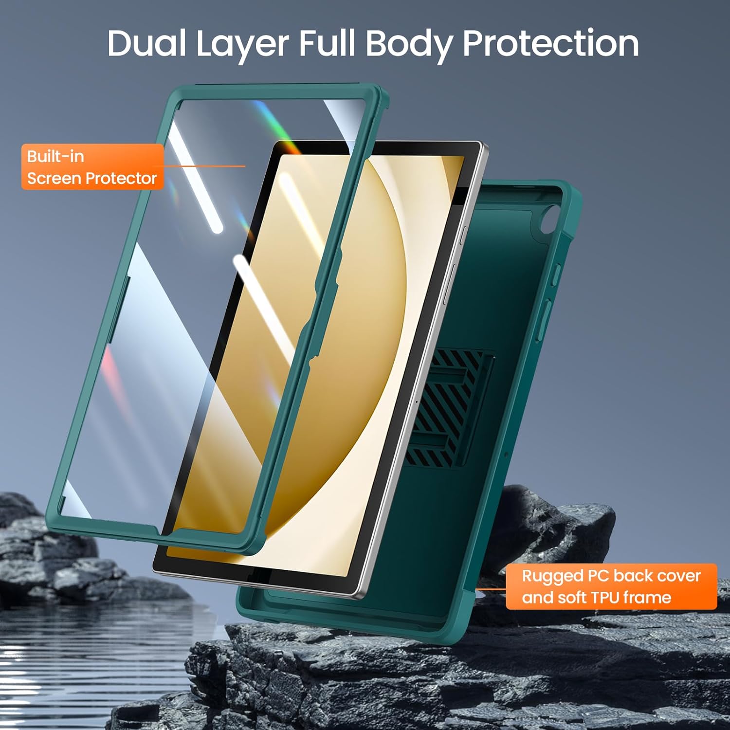 Samsung Galaxy Tab A9 Plus 11 Inch Built-in Screen Protector/Kickstand/Full-Body Dual Layer Shockproof Protective Cove Case-Green