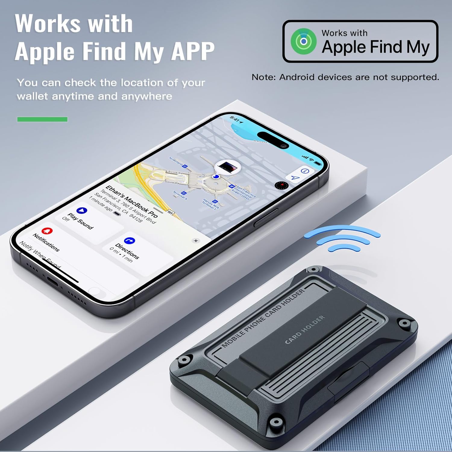 Magnetic Magsafe Wallet for iPhone 15/14/13/12 Series Work with Find My,Blue