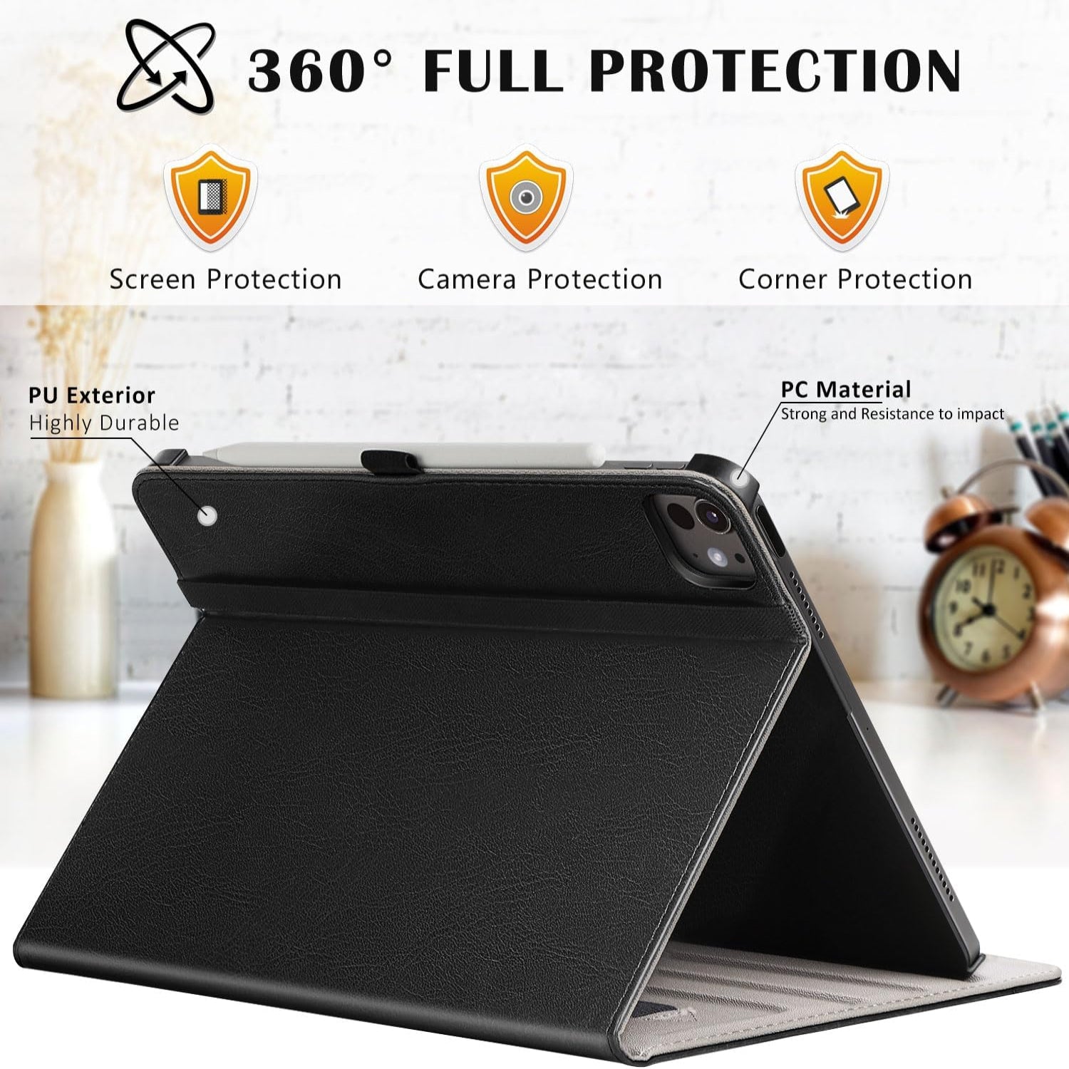 𝐢𝐏𝐚𝐝 𝐏𝐫𝐨 𝟏𝟑 Inch Case 2024(M4),7th Generation/Pro 12.9" in 6th/5th/4th Gen PU Leather Smart Folio Cover Case-Black